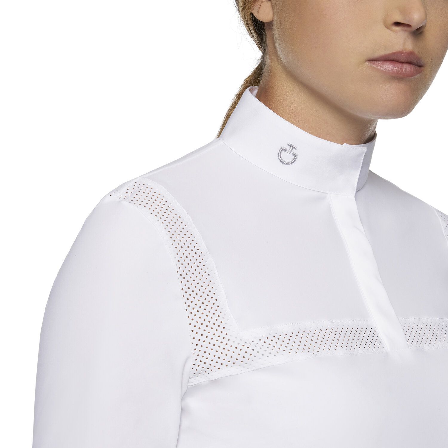Cavalleria Toscana Long-sleeved shirt with perforated insert WHITE/KNIT-4