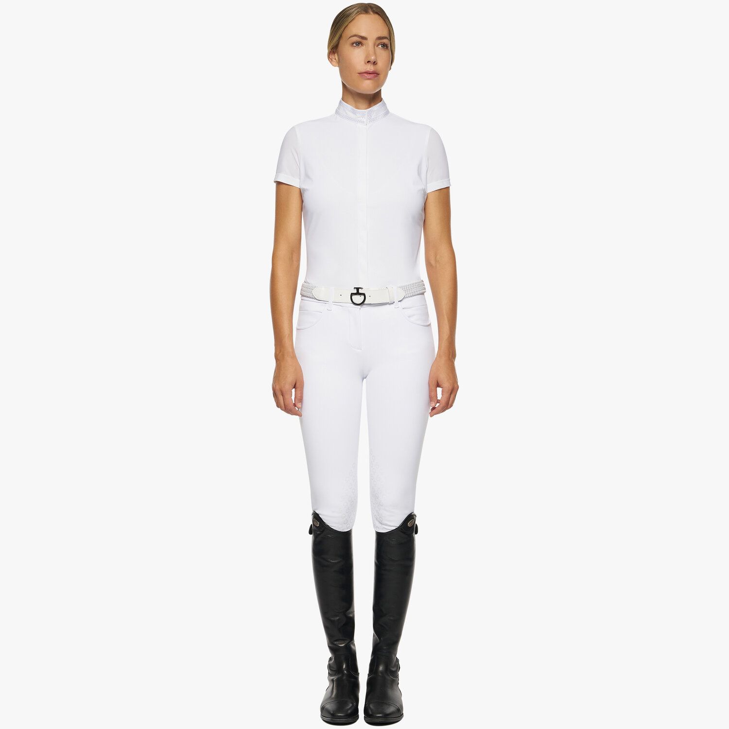 Cavalleria Toscana Women's short-sleeved jersey shirt WHITE-2