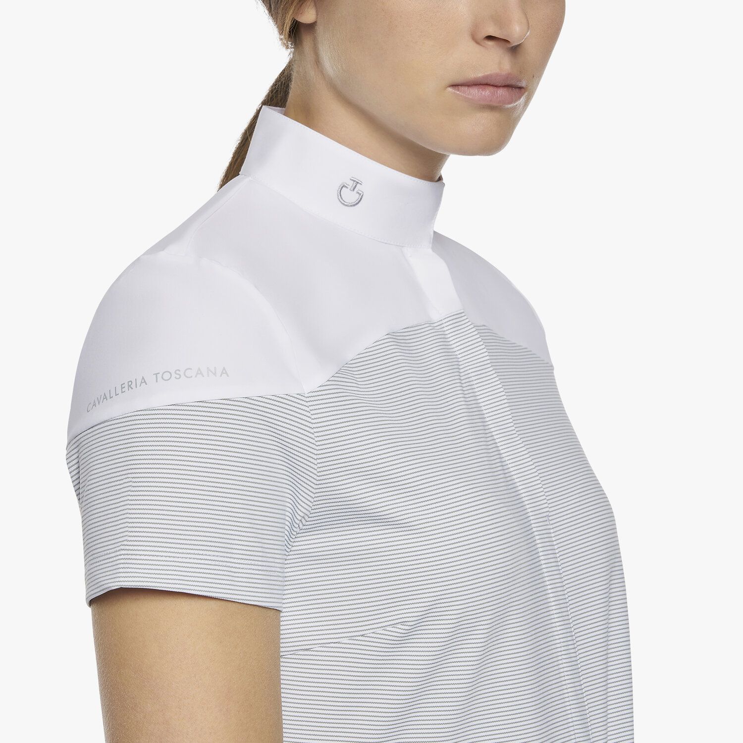 Cavalleria Toscana Women's Horizontal Pin Stripe Shirt short sleeves LIGHT GREY LINE-5