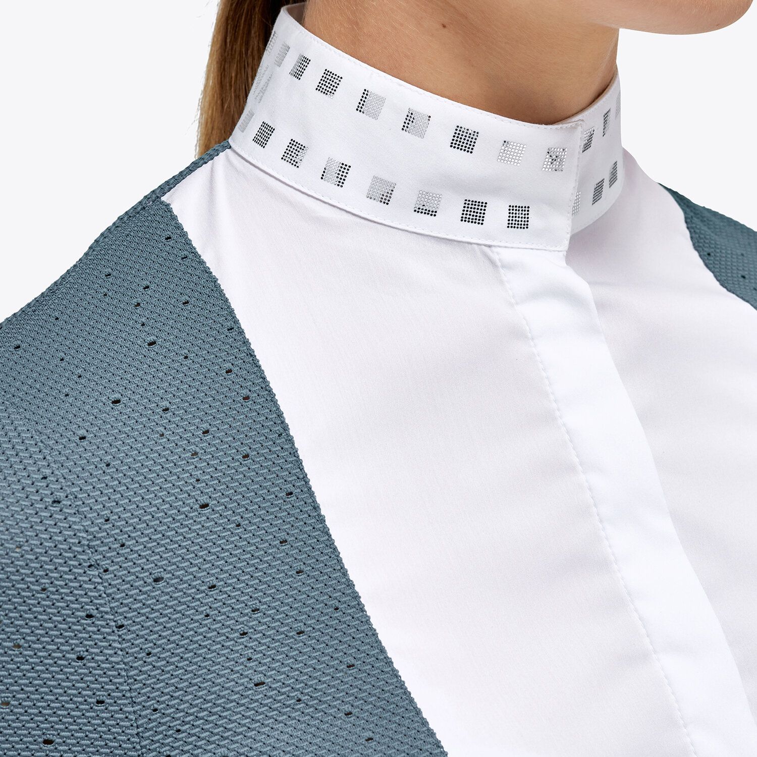Cavalleria Toscana Women’s shirt in perforated fabric with a sequin collar PETROLEUM-5