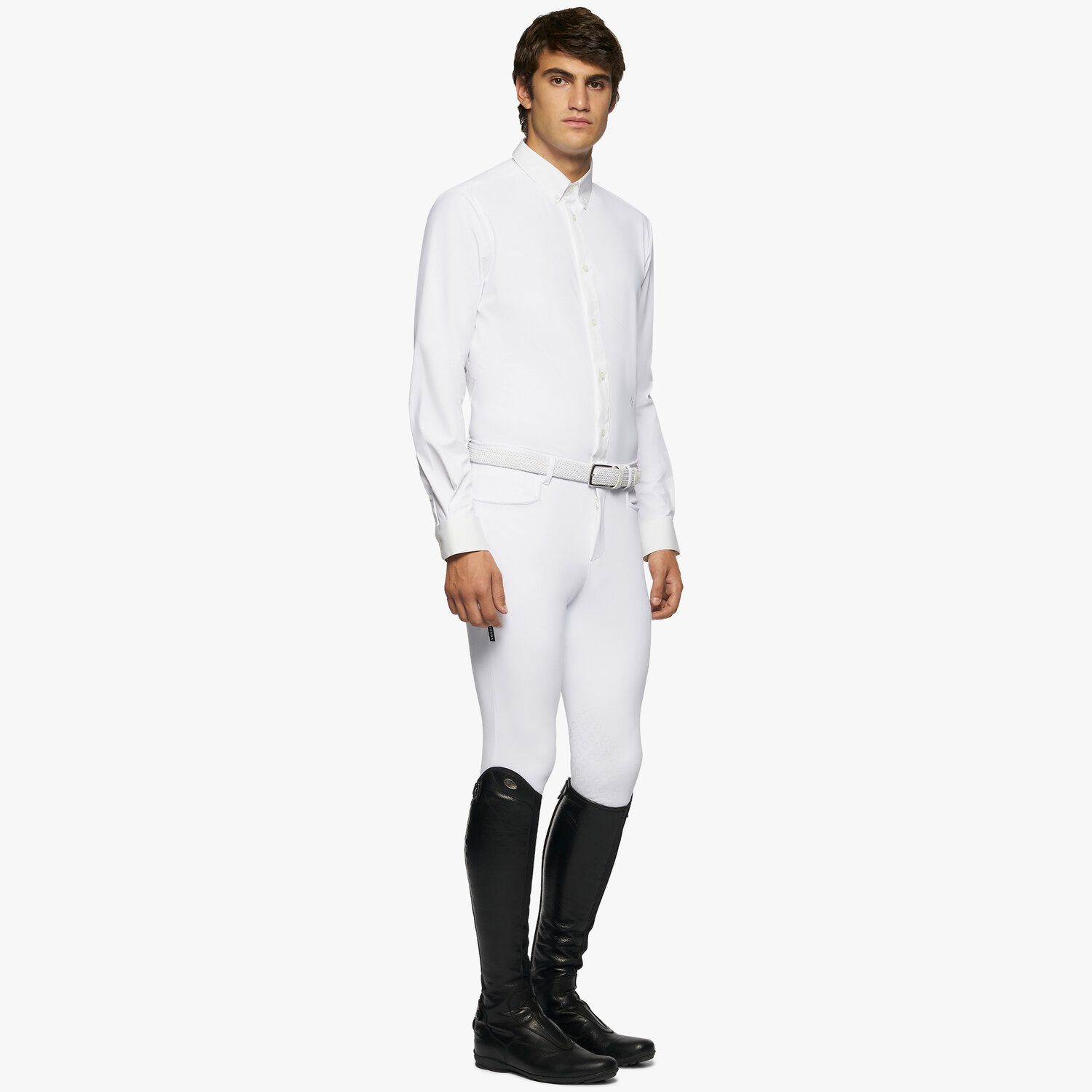 Cavalleria Toscana Men's button-down long-sleeved shirt. WHITE-2