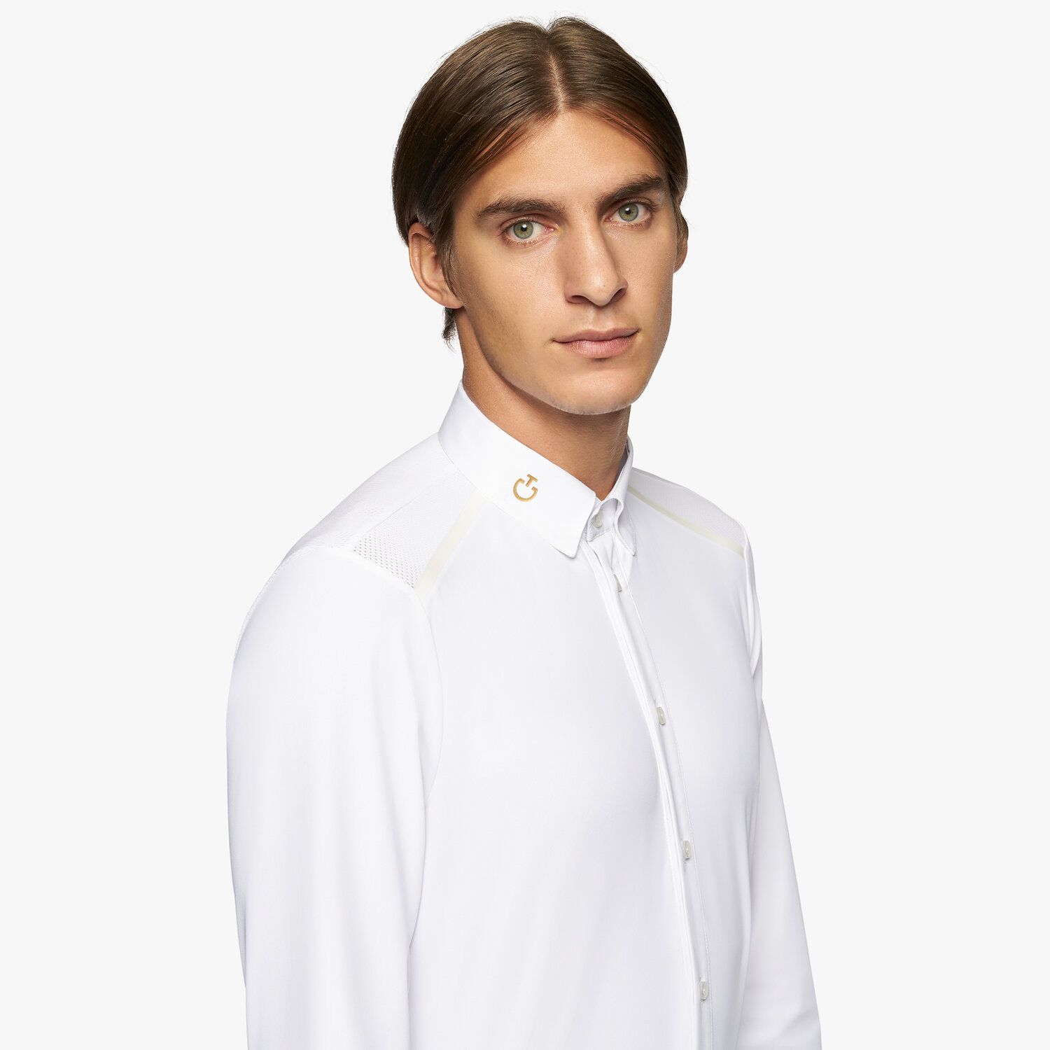 Cavalleria Toscana Men’s shirt in poplin and performance mesh WHITE-4