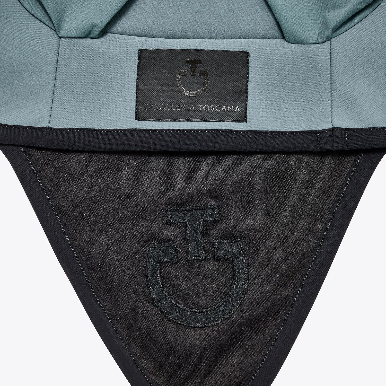 Cavalleria Toscana Lightweight jersey attachable horse earnet with logo. PETROLEUM / BLACK-3