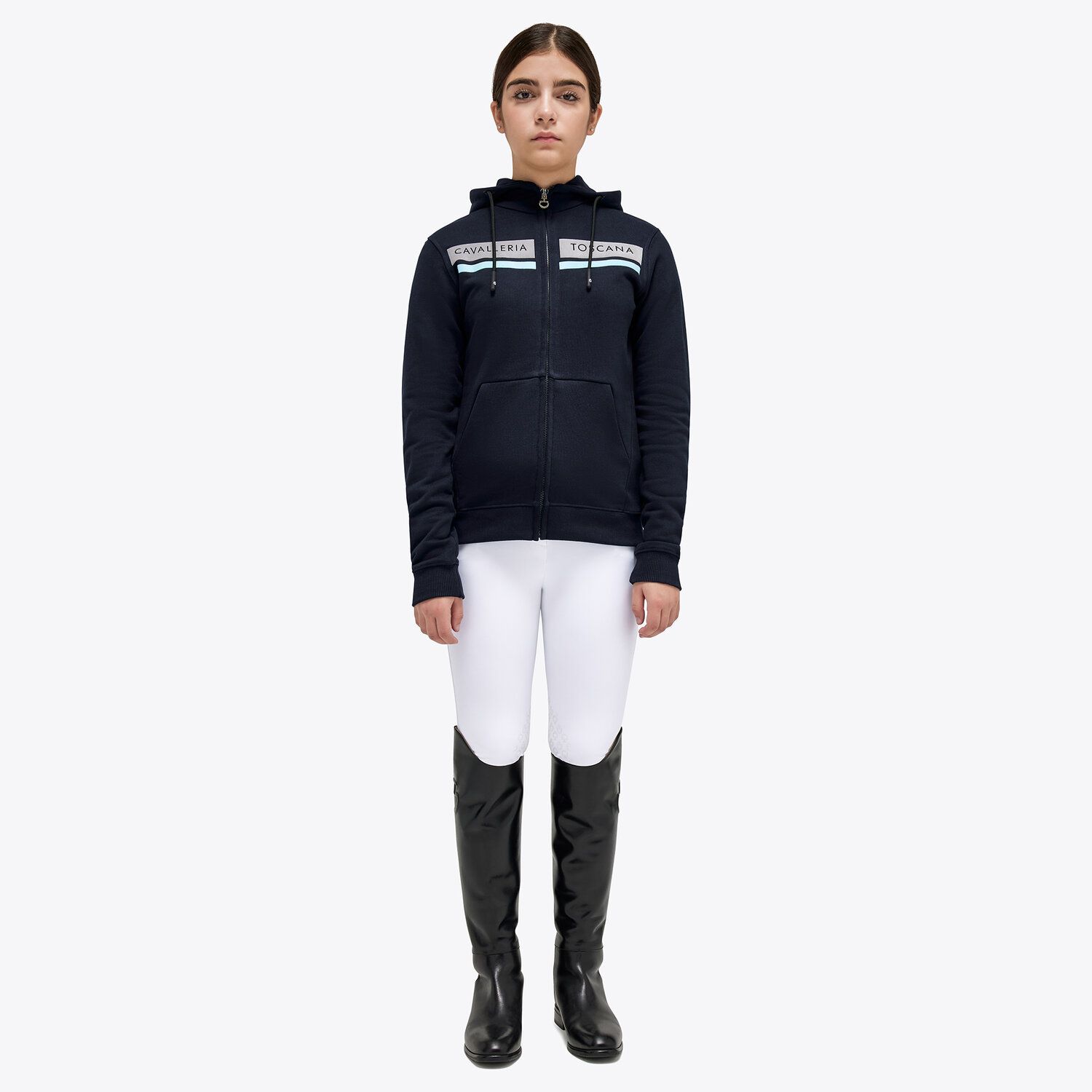 Cavalleria Toscana Girls’ cotton sweatshirt with a flocked print NAVY-1