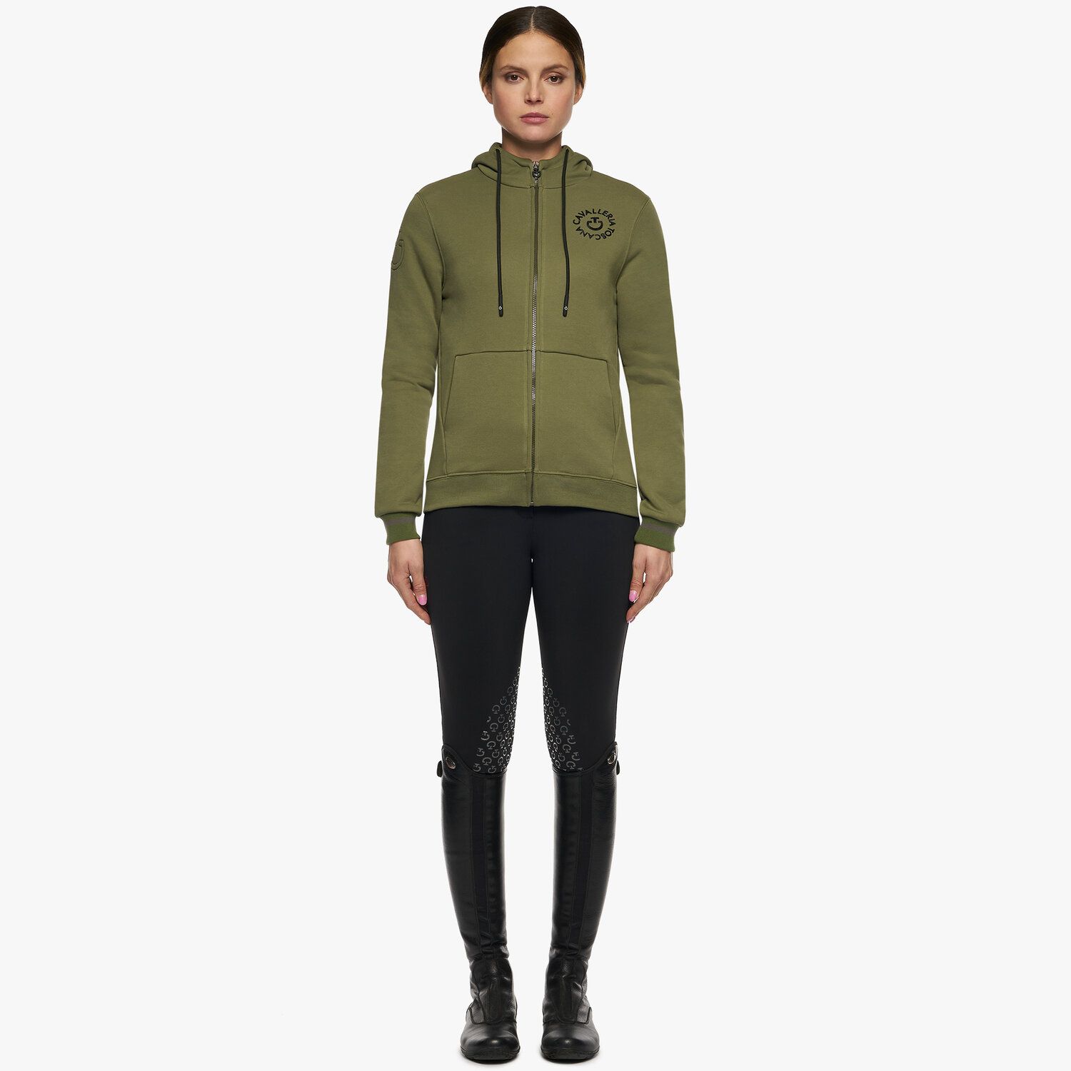 Cavalleria Toscana Women’s cotton sweatshirt with a zip FOLIAGE GREEN-1