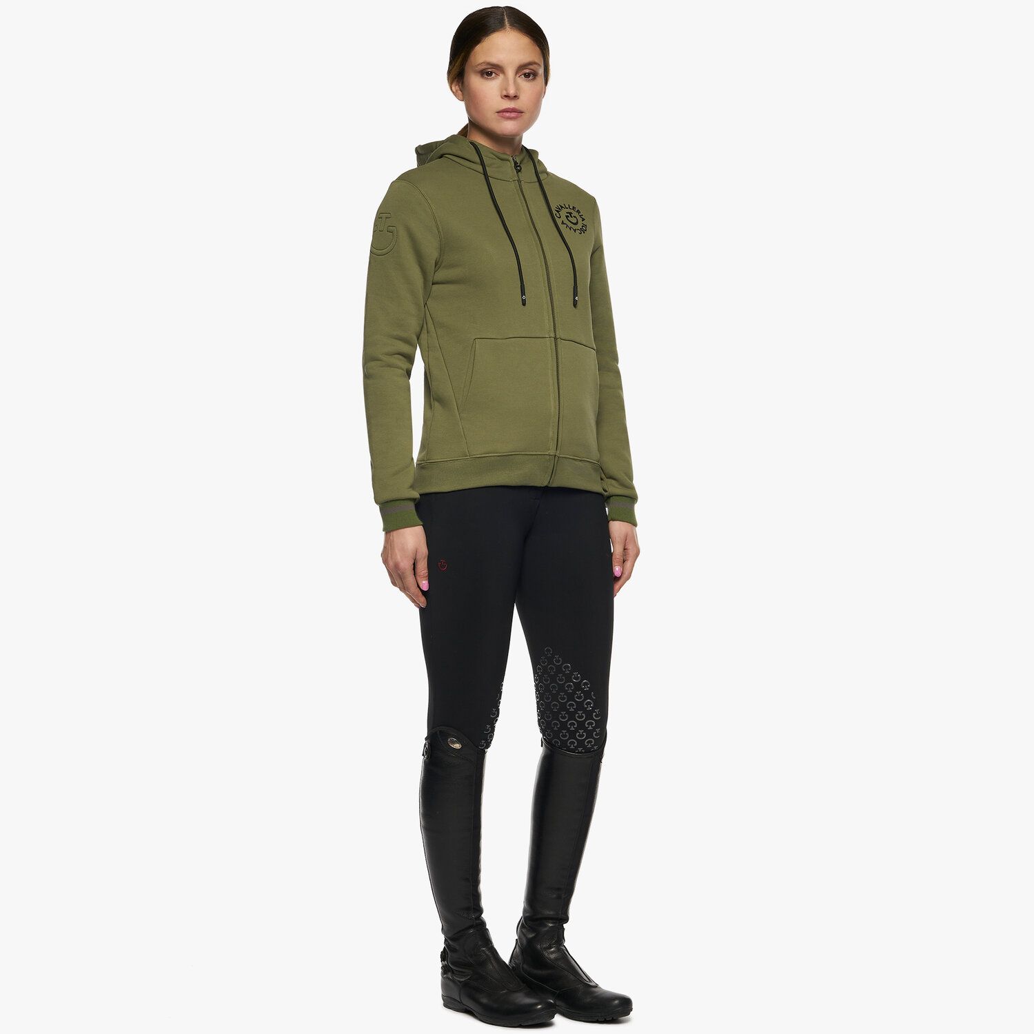 Cavalleria Toscana Women’s cotton sweatshirt with a zip FOLIAGE GREEN-2
