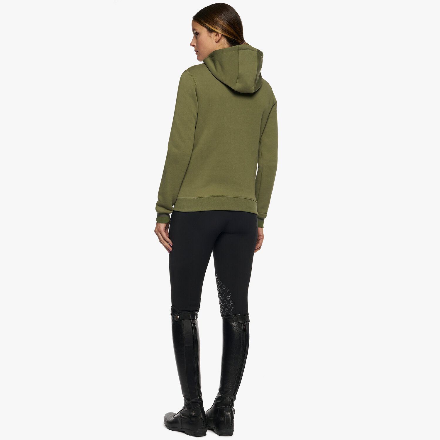 Cavalleria Toscana Women’s cotton sweatshirt with a zip FOLIAGE GREEN-3