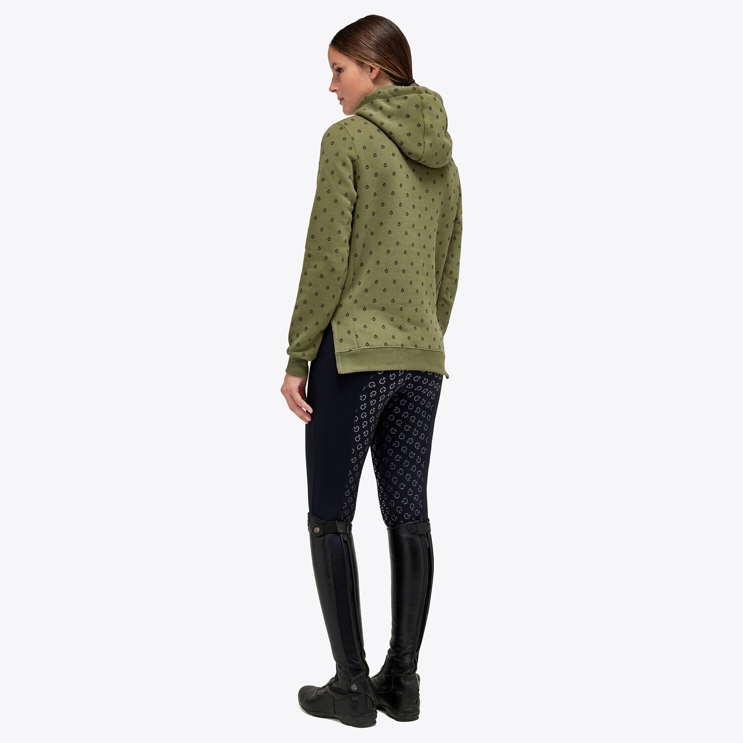 Cavalleria Toscana Women’s cotton sweatshirt with a flocked motif FOLIAGE GREEN-3