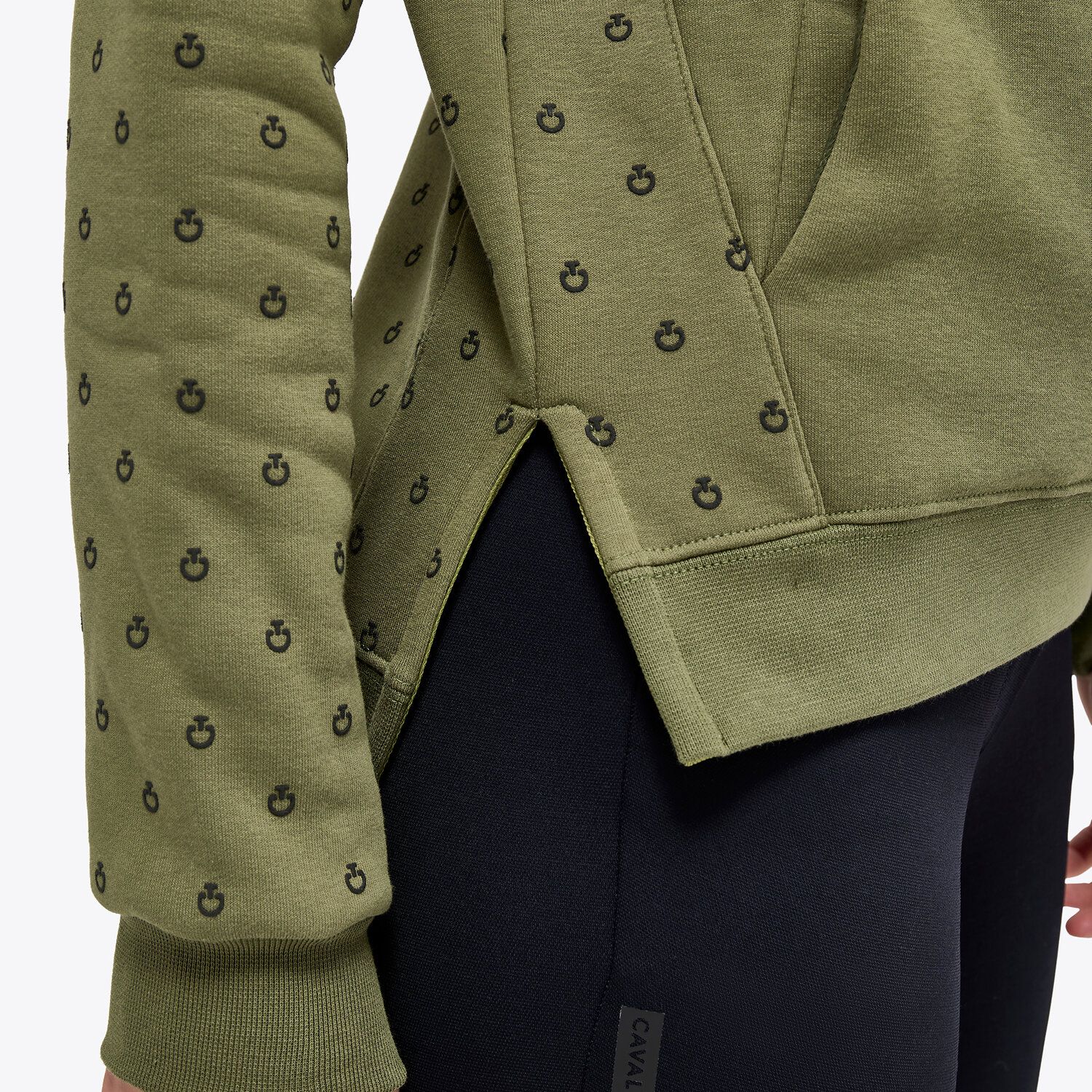 Cavalleria Toscana Women’s cotton sweatshirt with a flocked motif FOLIAGE GREEN-5