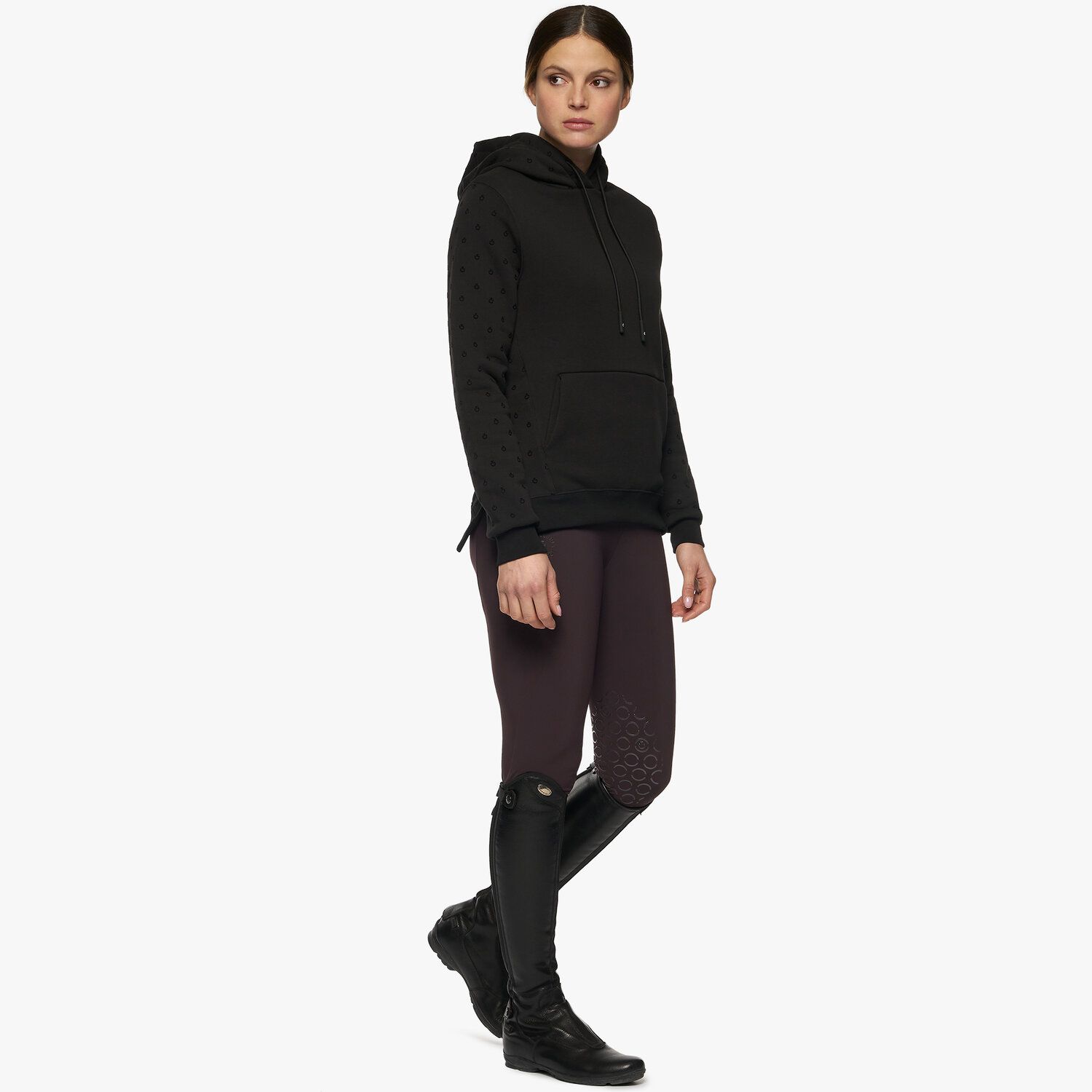 Cavalleria Toscana Women’s cotton sweatshirt with a flocked motif BLACK-2