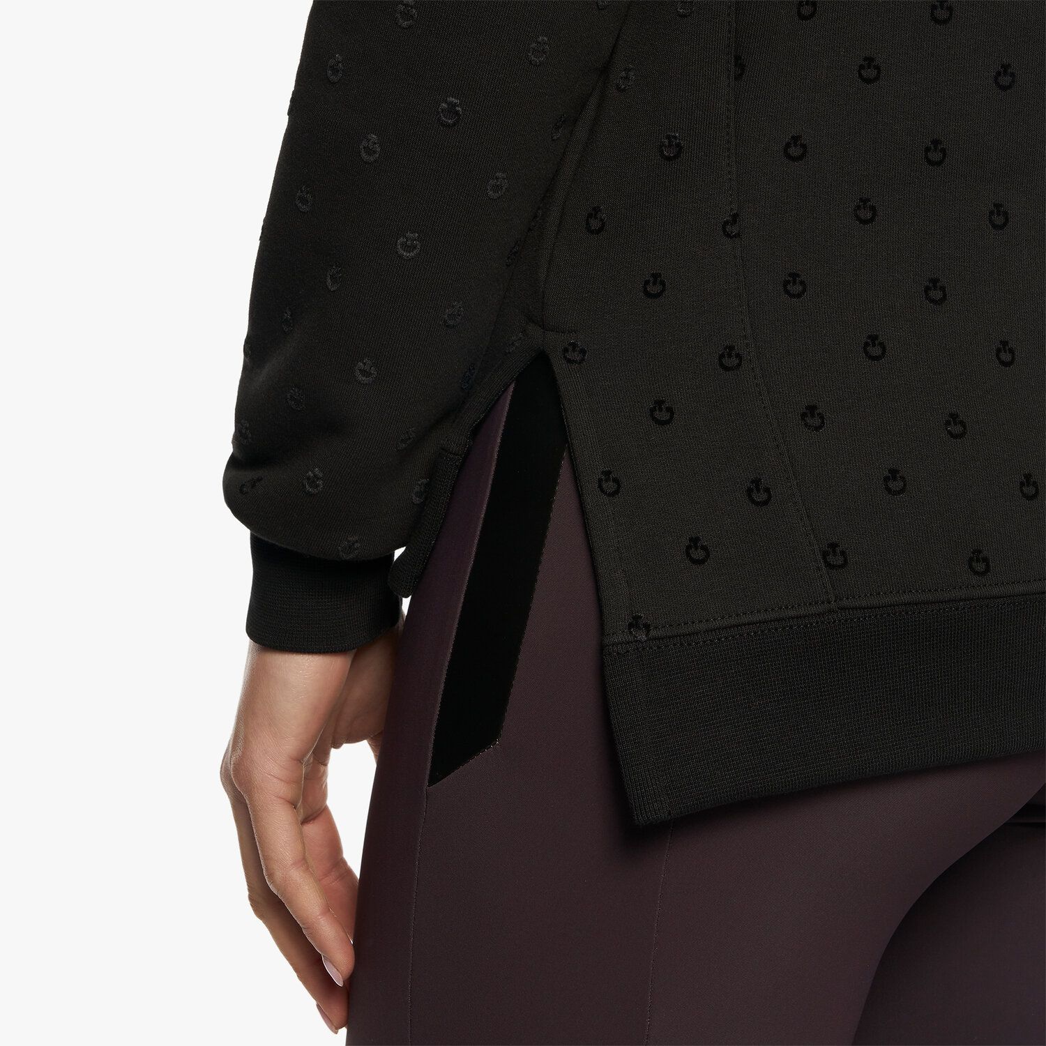 Cavalleria Toscana Women’s cotton sweatshirt with a flocked motif BLACK-3