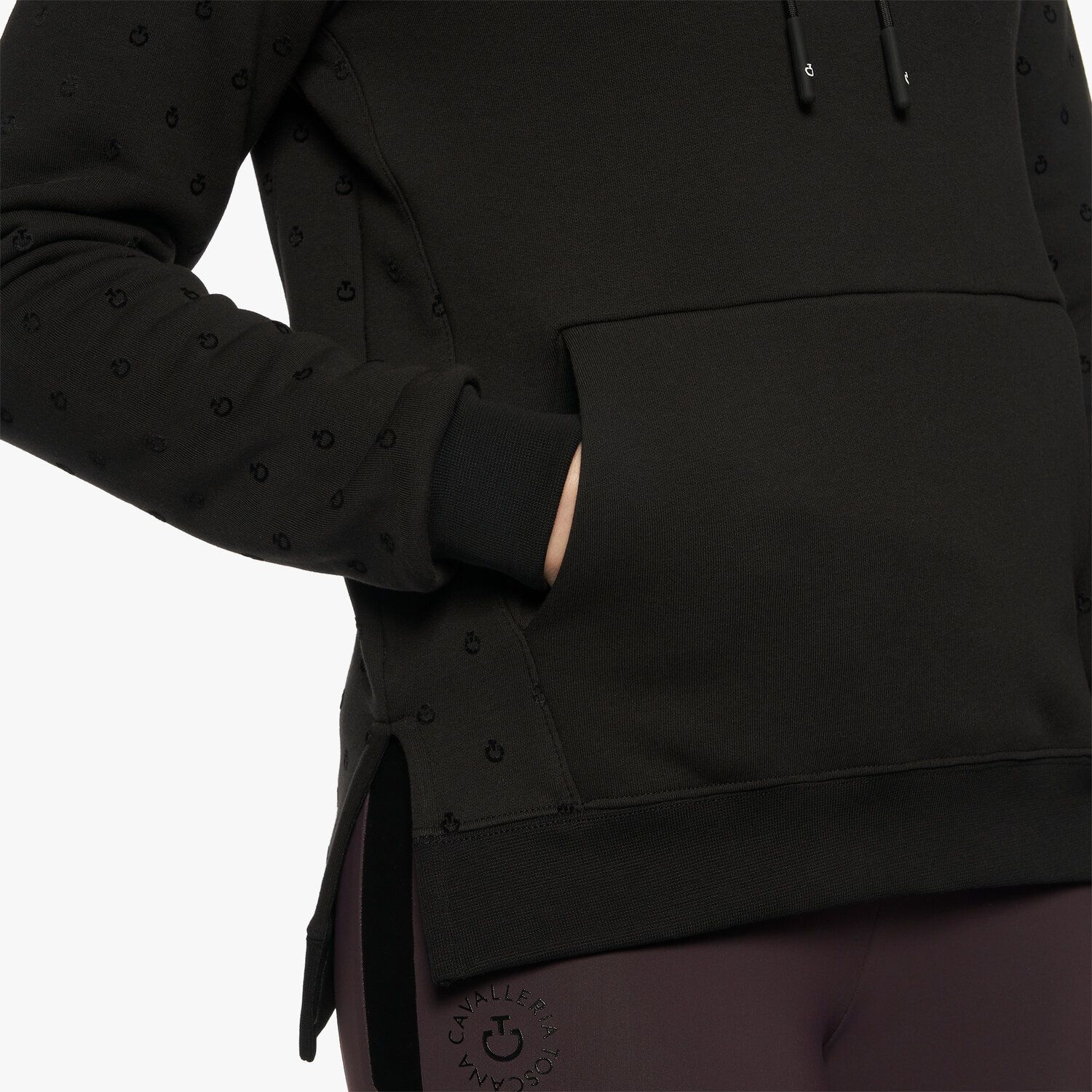 Cavalleria Toscana Women’s cotton sweatshirt with a flocked motif BLACK-4