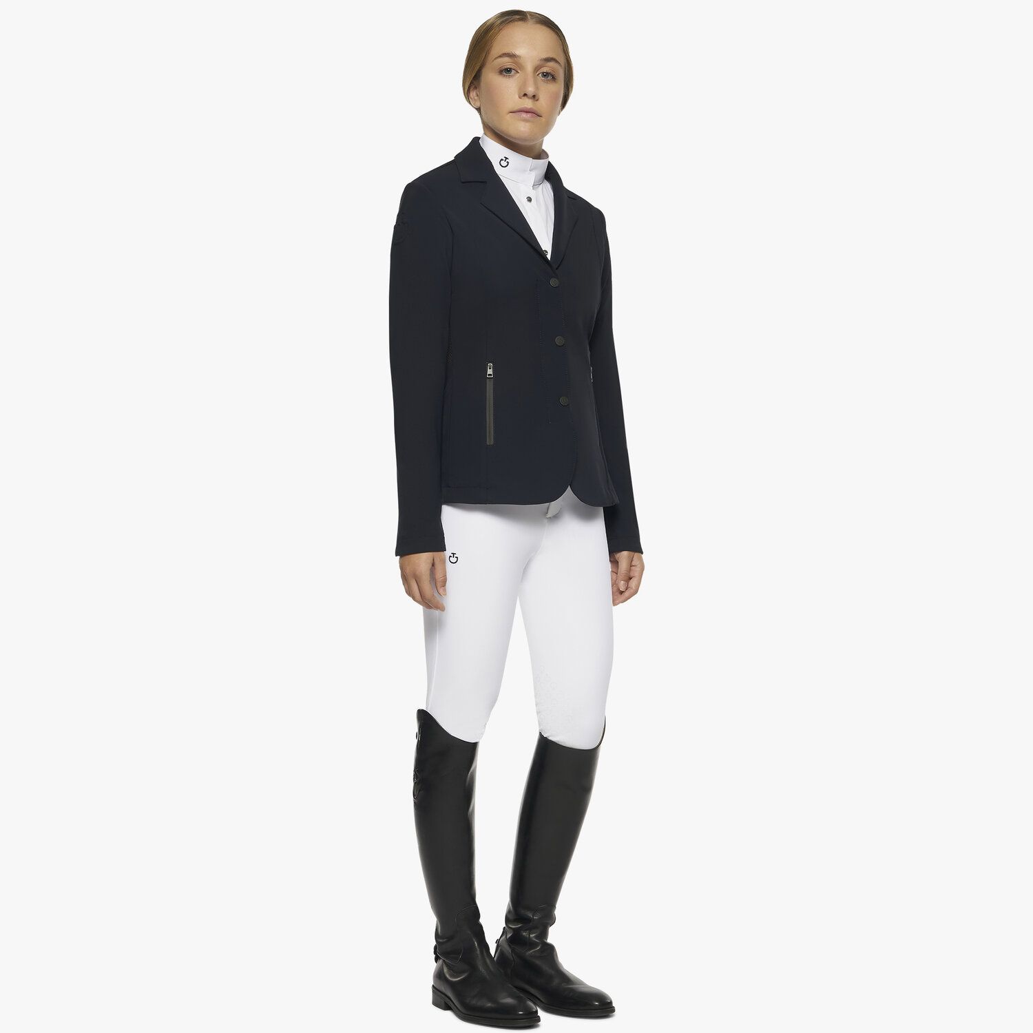 Cavalleria Toscana Girl's zip riding jacket with technical knit inserts NAVY-2
