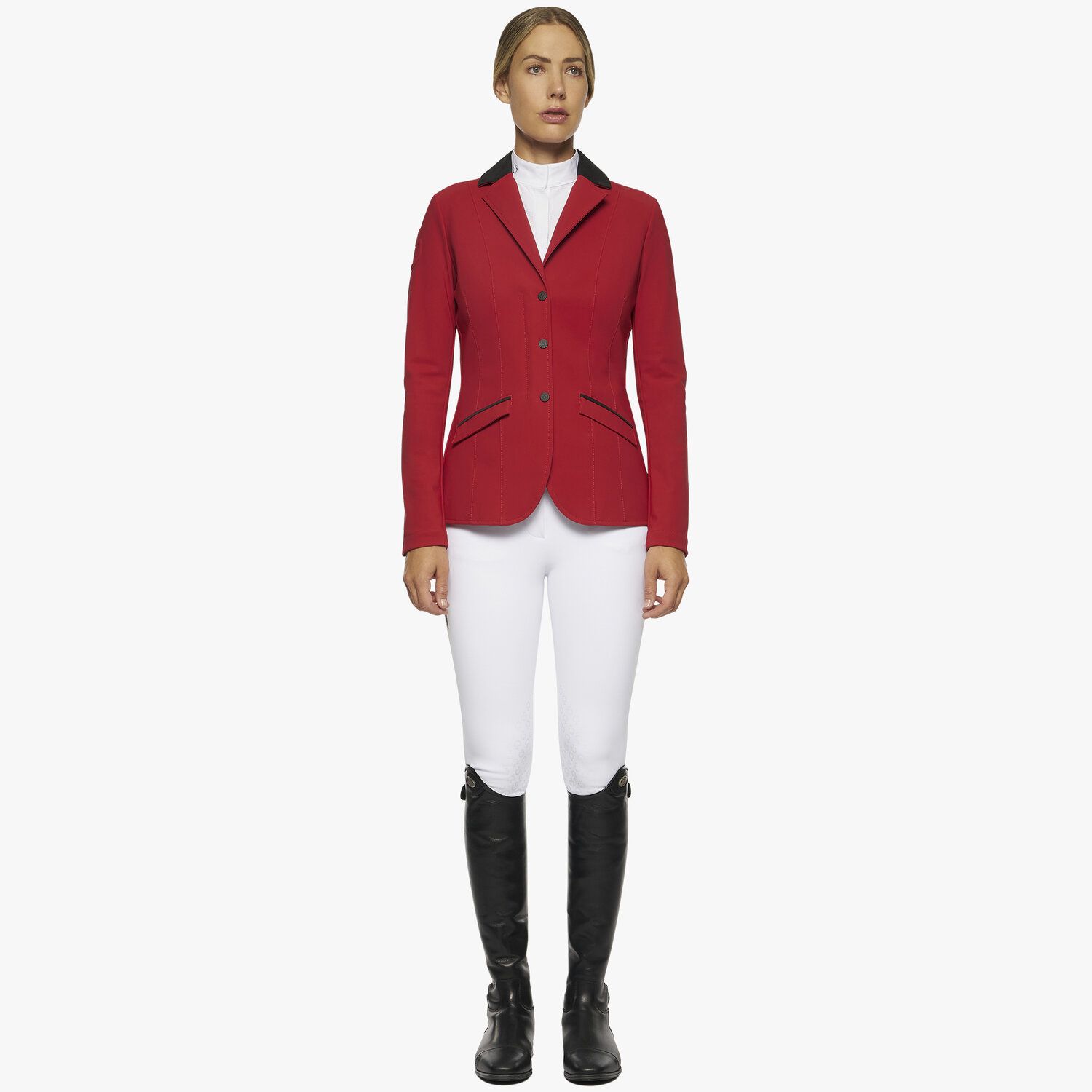 Cavalleria Toscana Women's zip and buttons riding jacket RED-3