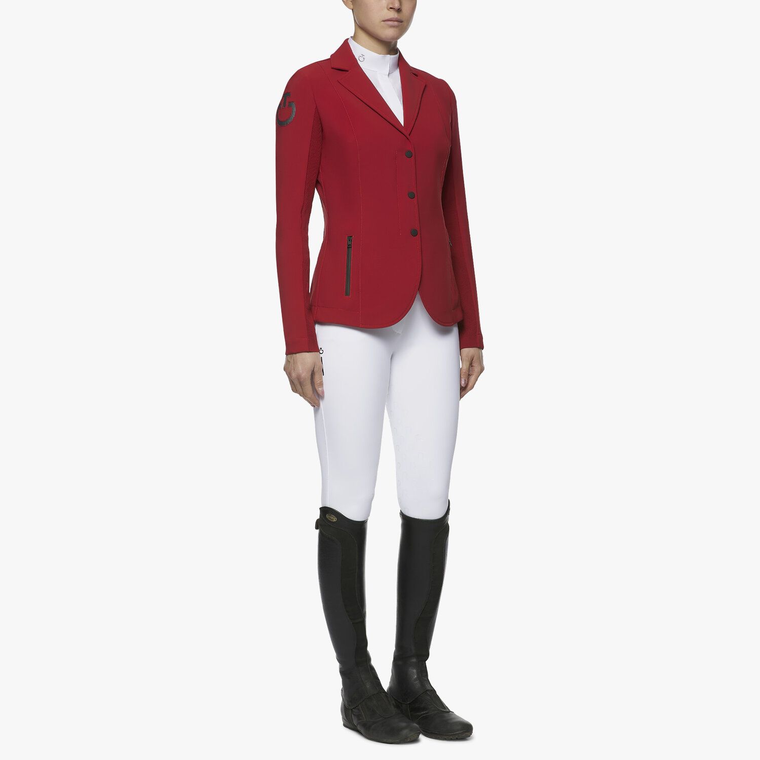 Cavalleria Toscana Women's zip riding jacket with technical knit inserts RED-2