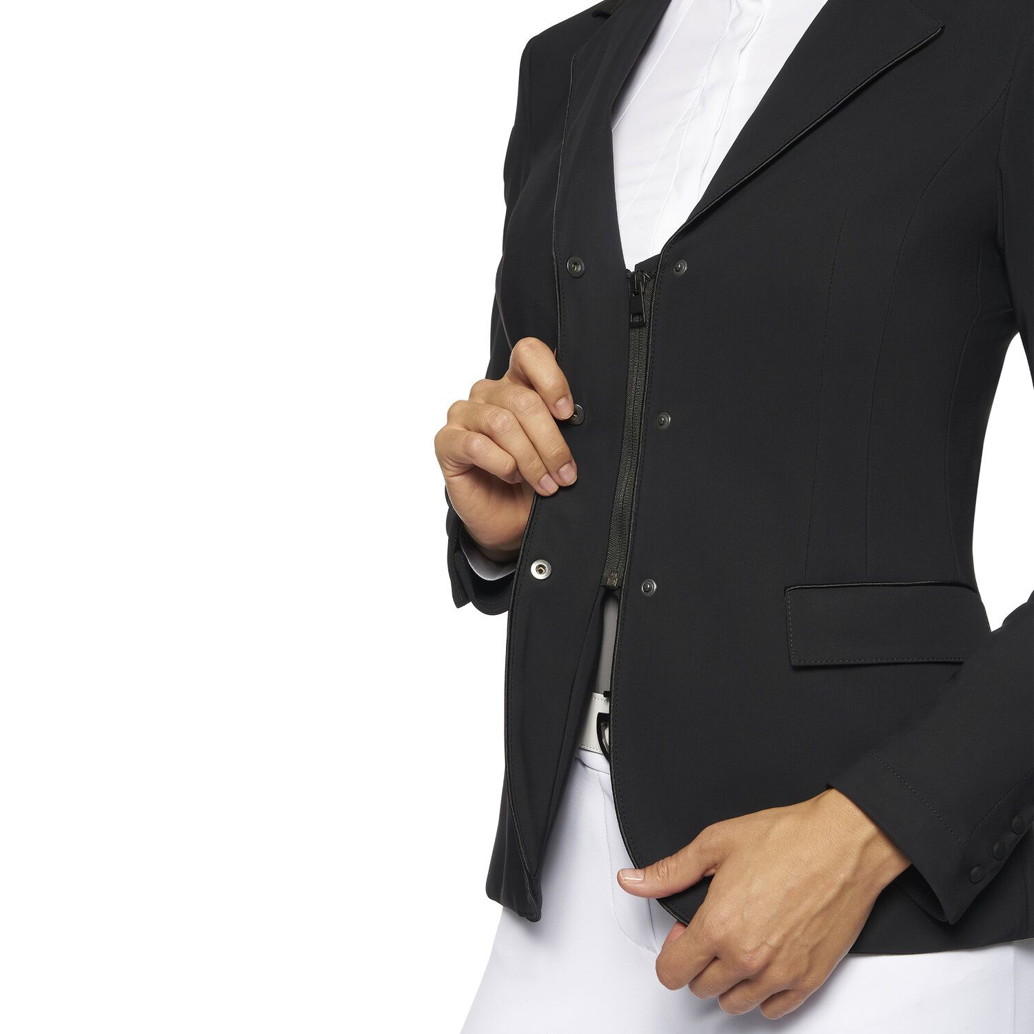Cavalleria Toscana Women's zip riding jacket with perforated inserts. BLACK-5