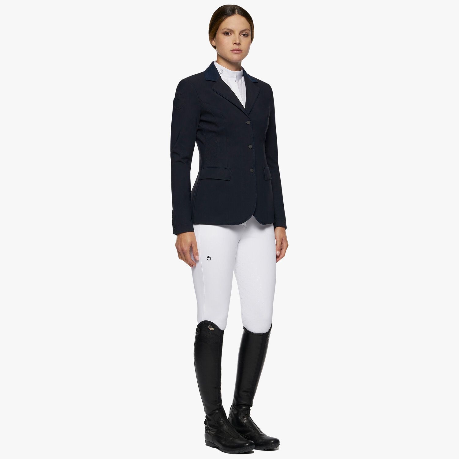 Cavalleria Toscana Women's zip riding jacket with perforated inserts. NAVY-2