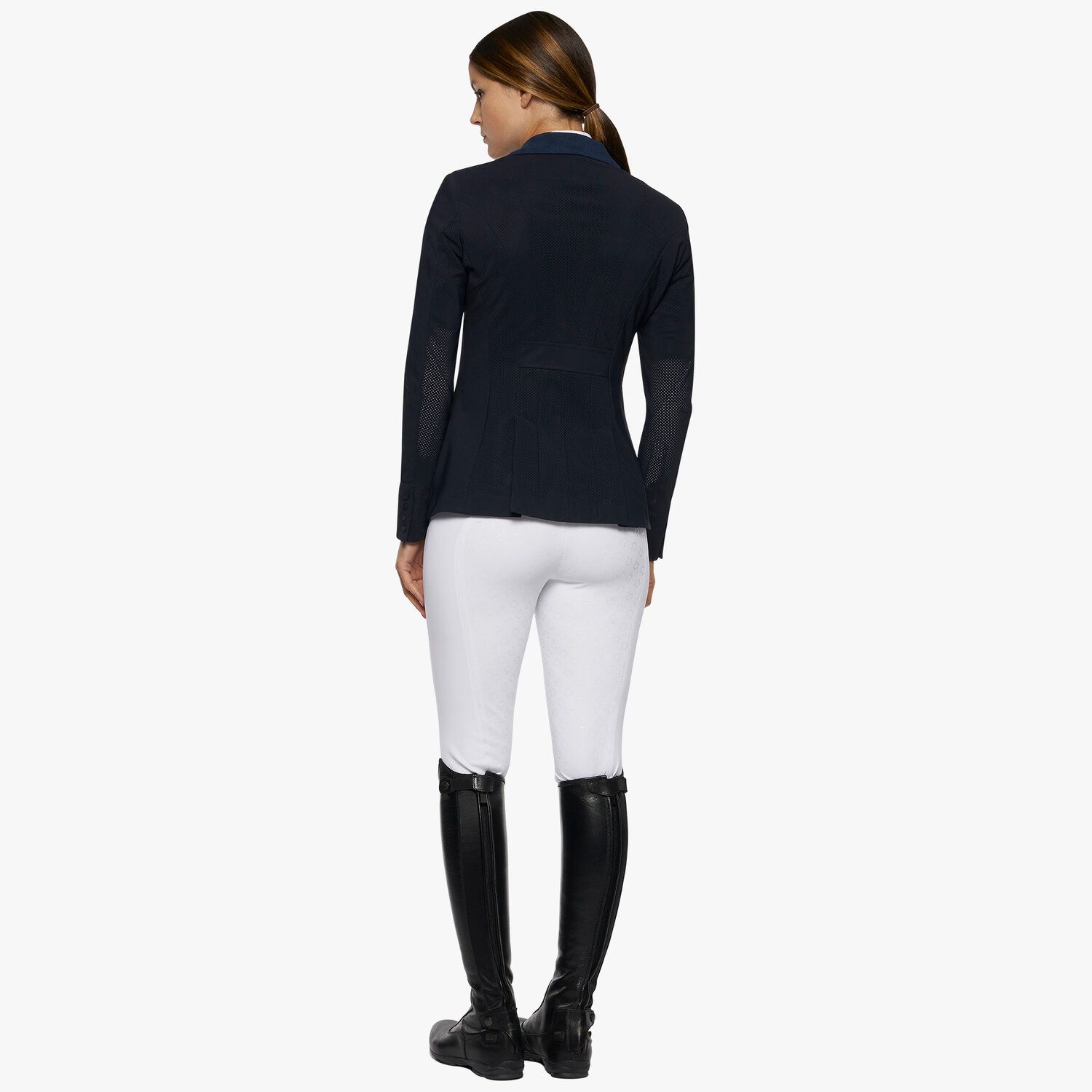 Cavalleria Toscana Women's zip riding jacket with perforated inserts. NAVY-3