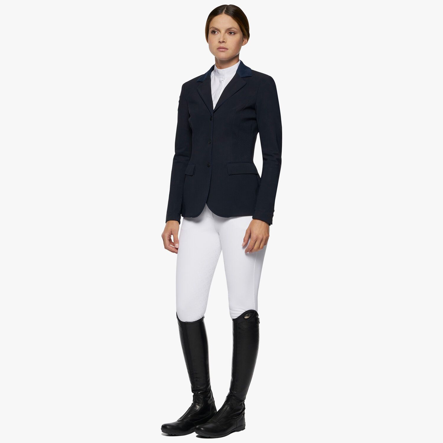 Cavalleria Toscana Women's zip riding jacket with perforated inserts. NAVY-4