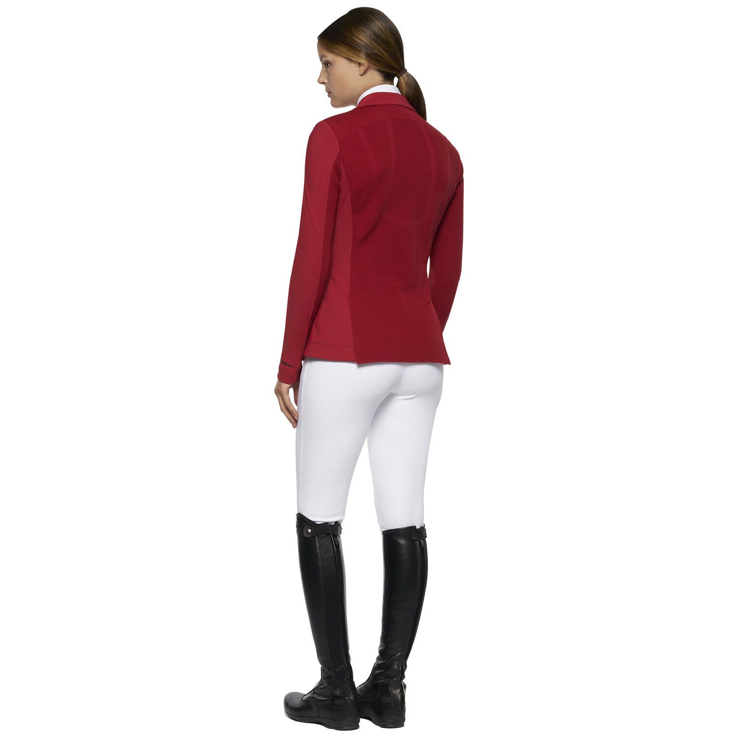 Cavalleria Toscana Women's REVO zip riding jacket with technical knit inserts RED-2