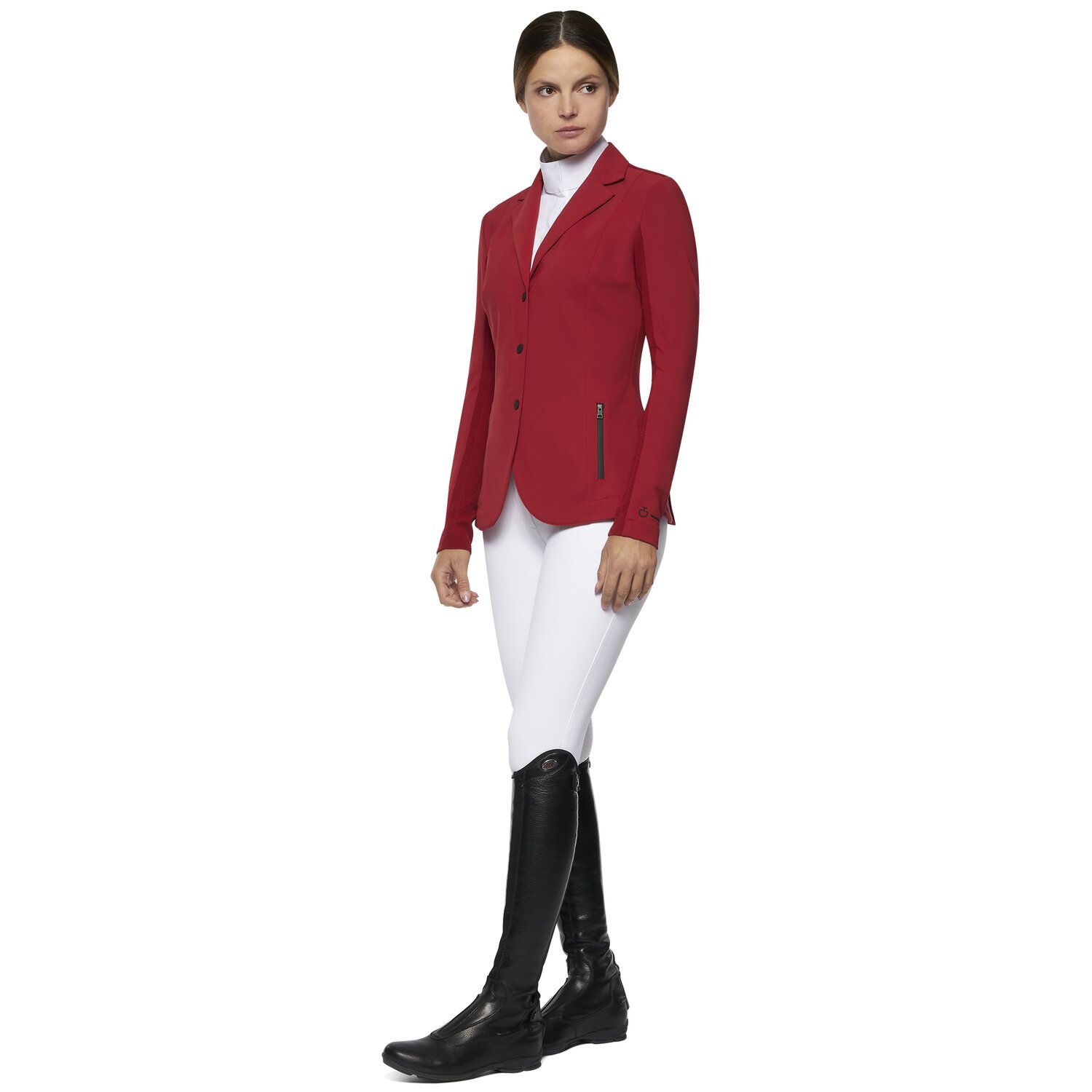 Cavalleria Toscana Women's REVO zip riding jacket with technical knit inserts RED-3