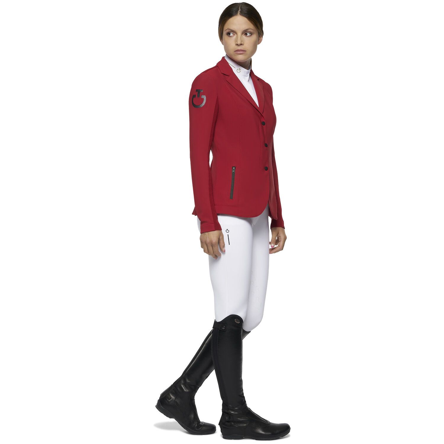 Cavalleria Toscana Women's REVO zip riding jacket with technical knit inserts RED-6
