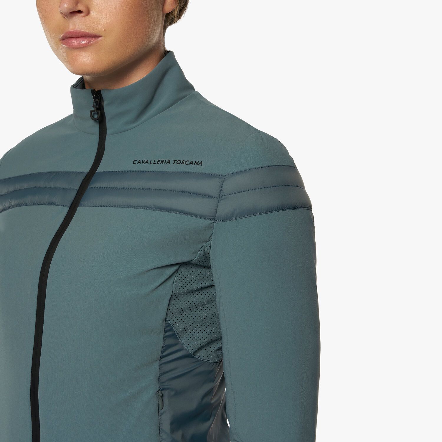 Cavalleria Toscana Women’s jersey insulated jacket with nylon panels PETROLEUM-4
