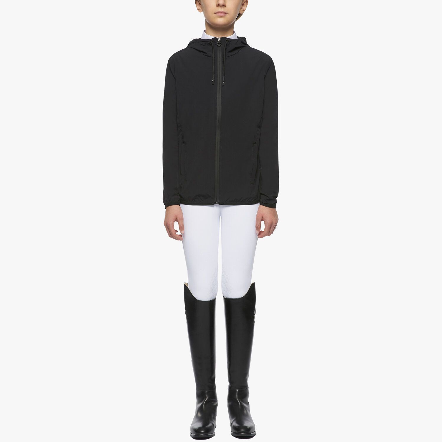 Cavalleria Toscana Waterproof unisex hooded zip jacket for kids BLACK-1