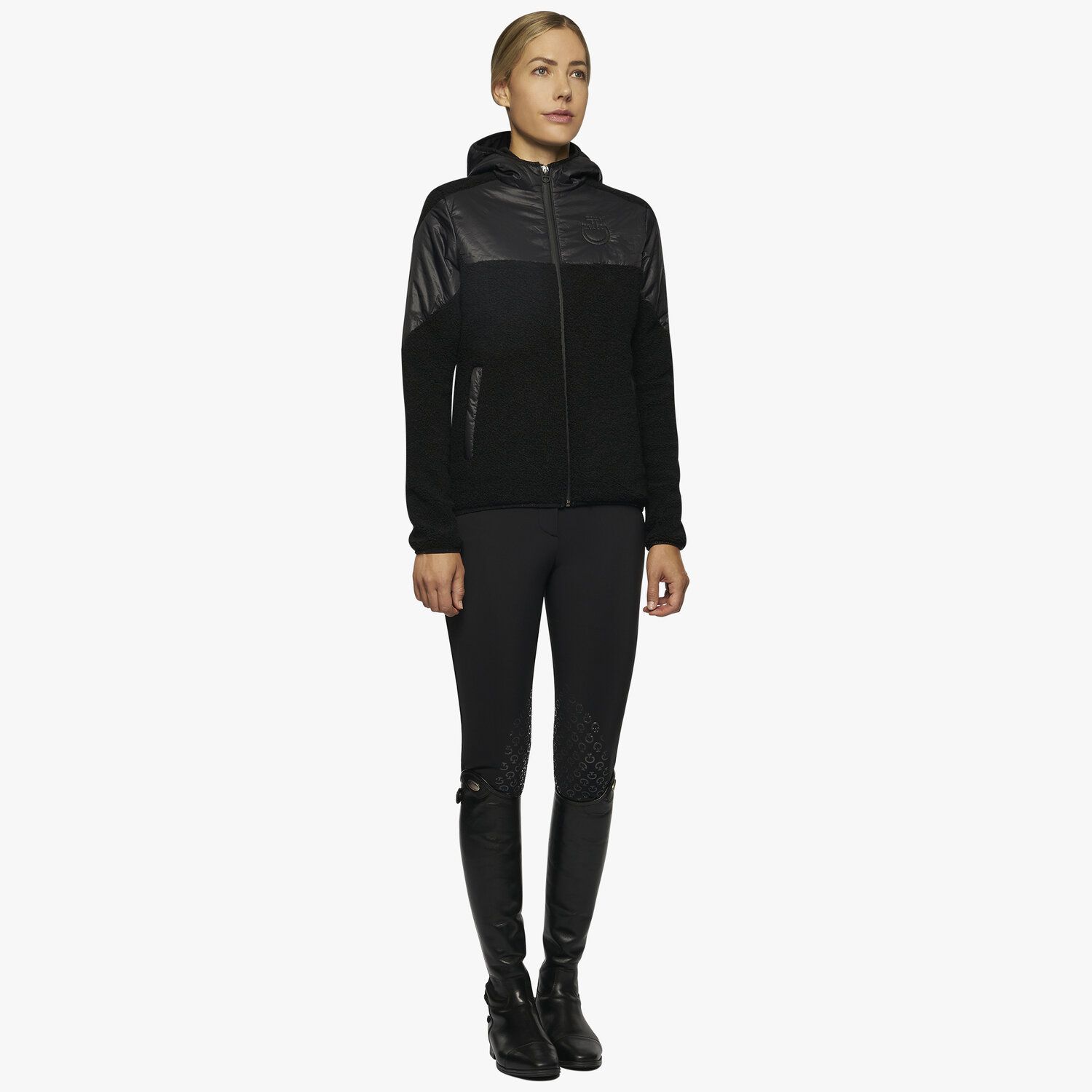 Cavalleria Toscana Women Sherpa Fleece Hooded Zip Jacket BLACK-2