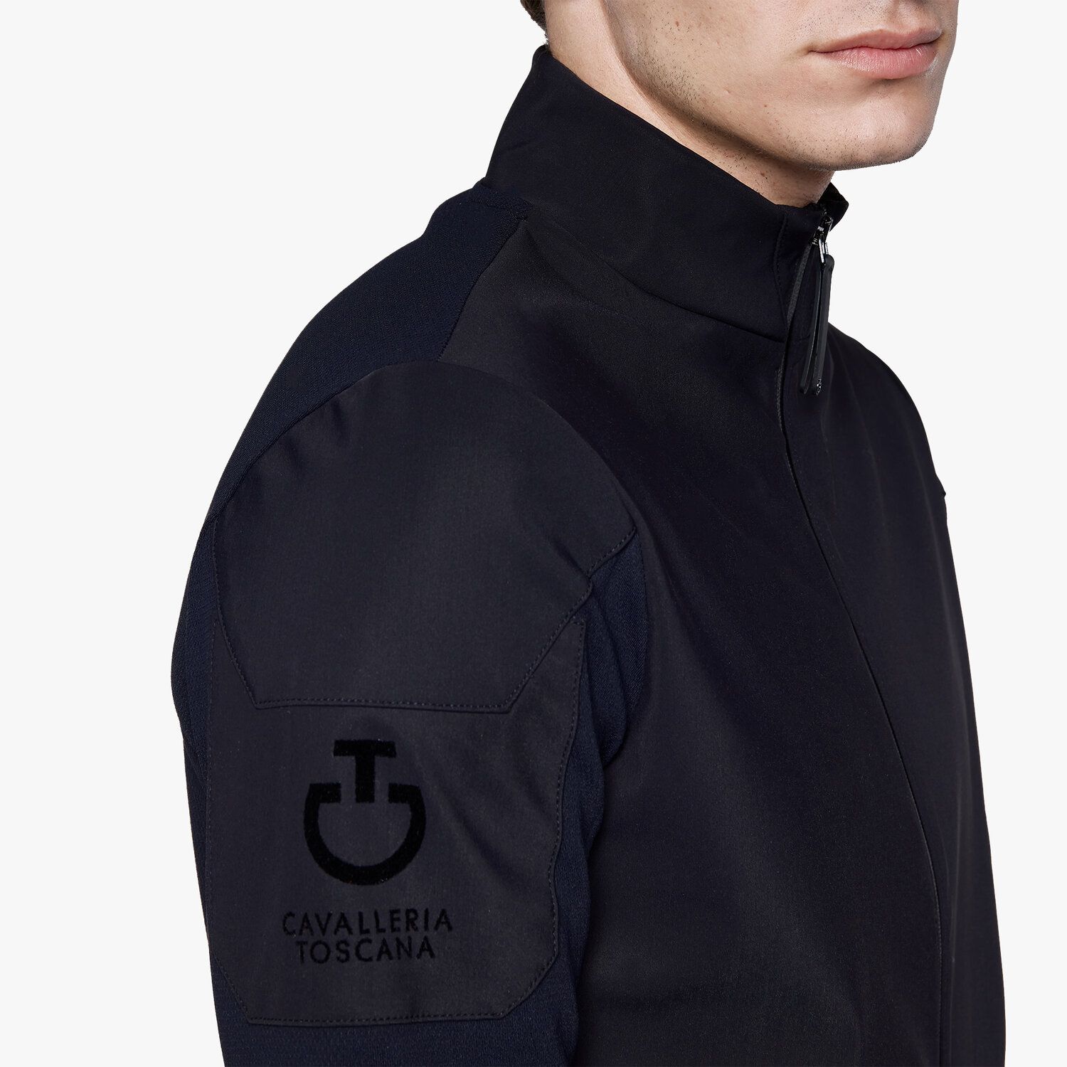 Cavalleria Toscana Men’s performance jersey jacket with a zip BLACK-3