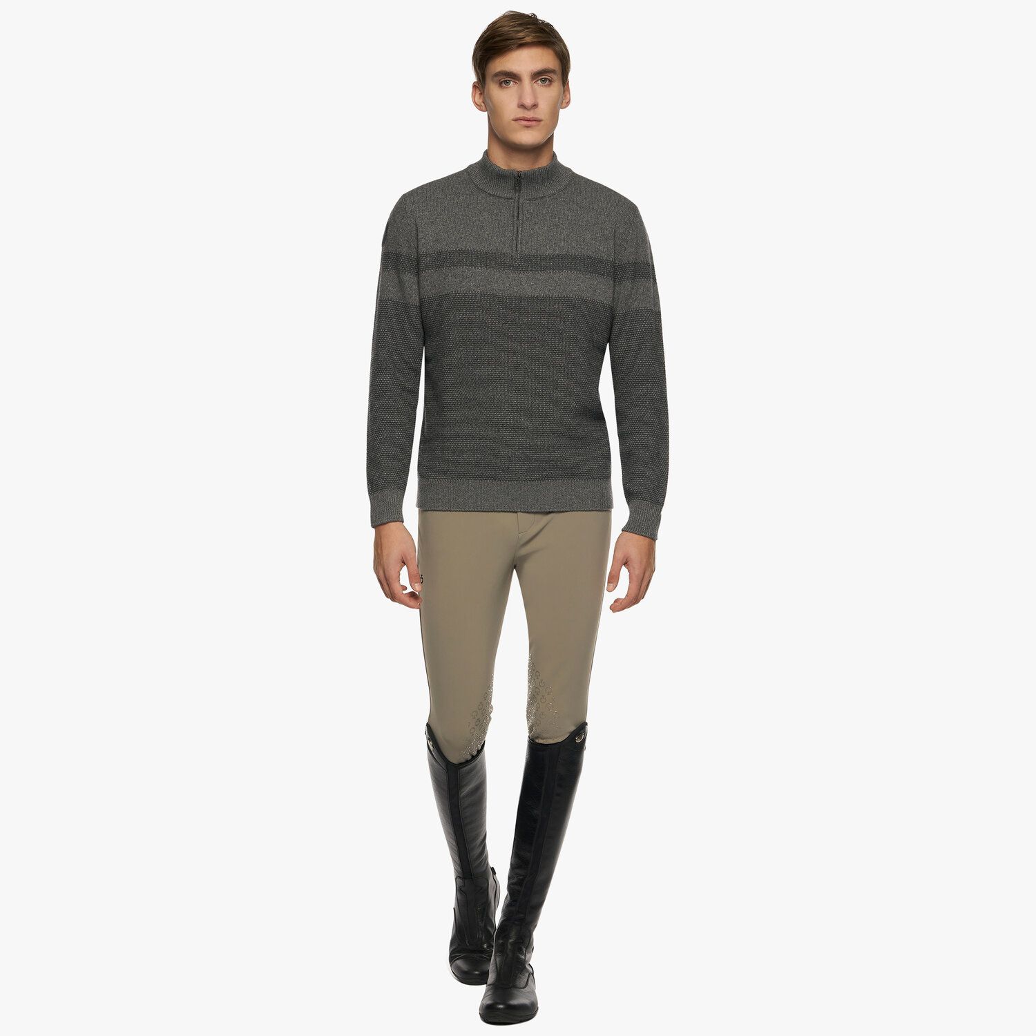 Cavalleria Toscana Men’s wool jumper with a high neck and zip CHARCOAL GREY-2