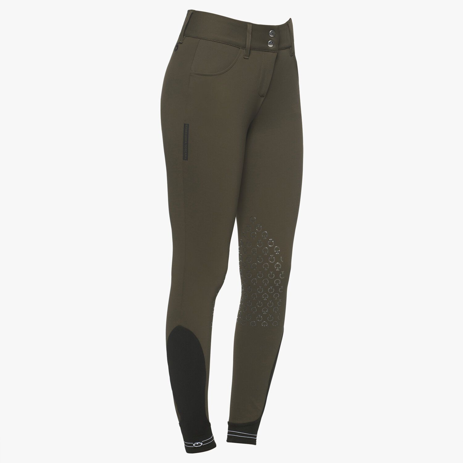 Cavalleria Toscana Women's dressage breeches with perforated logo tape MILITARY GREEN-2