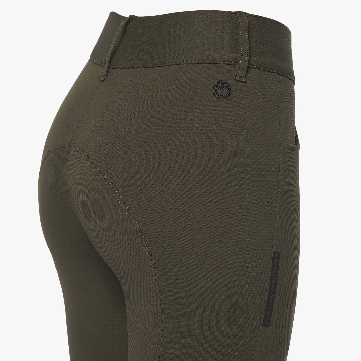 Cavalleria Toscana Women's dressage breeches with perforated logo tape MILITARY GREEN-4