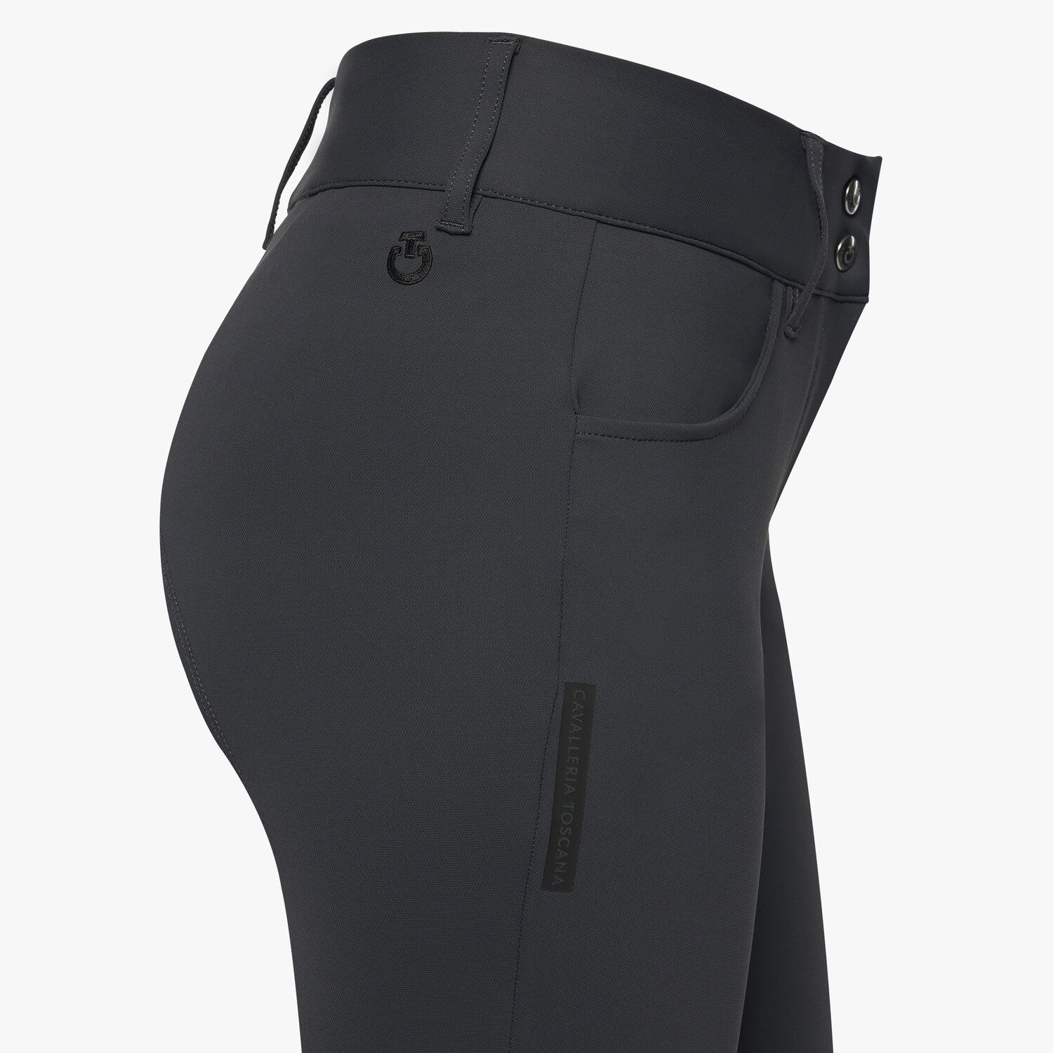 Cavalleria Toscana Women's dressage breeches with perforated logo tape CHARCOAL GREY-4
