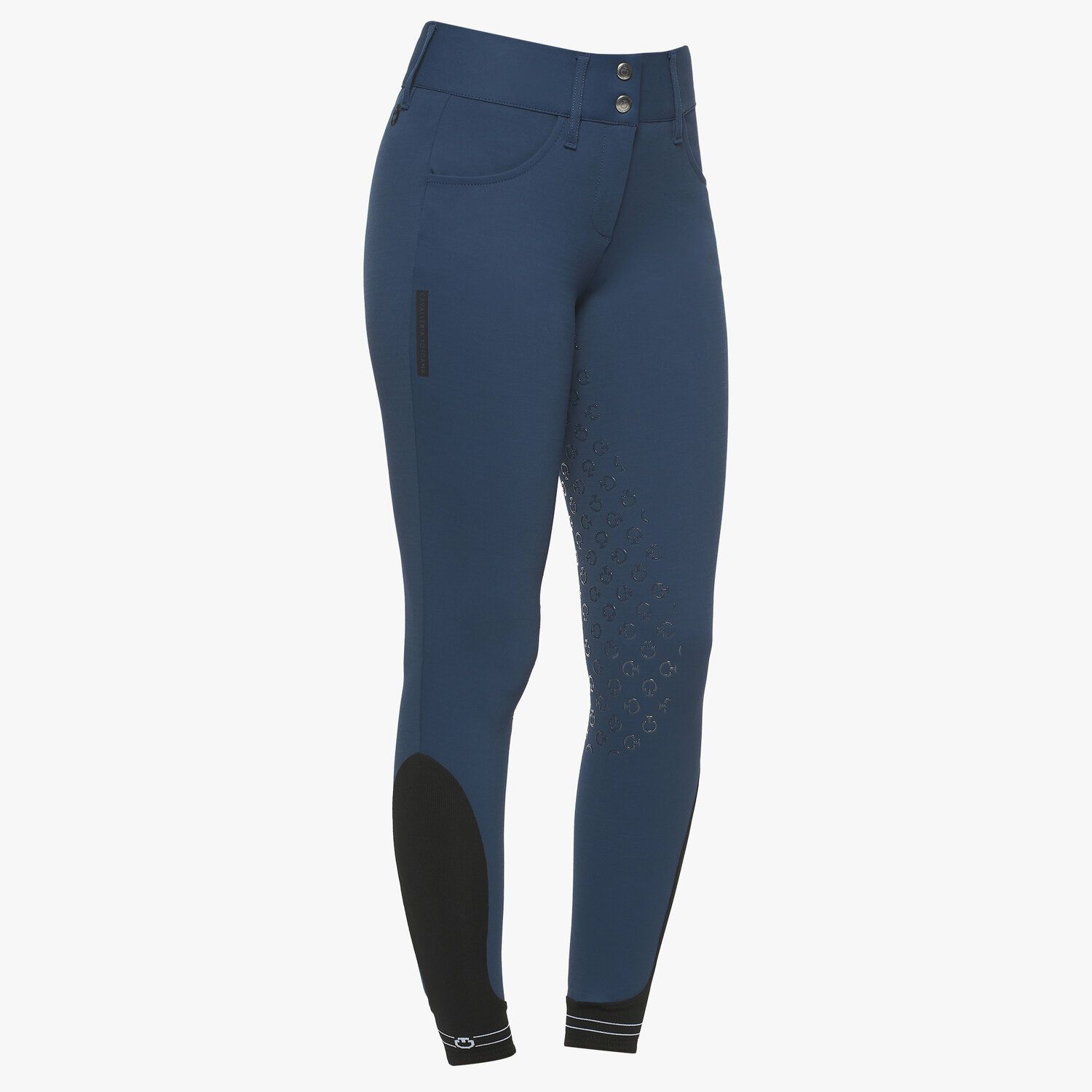Cavalleria Toscana Women`s dressage breeches with perforated logo tape OCEAN BLUE-1