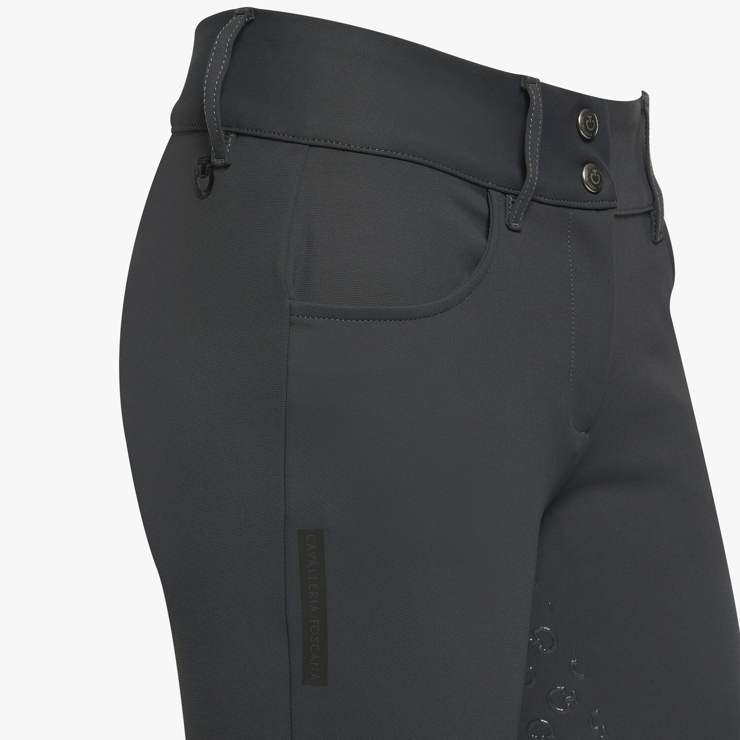 Cavalleria Toscana Women's dressage breeches with perforated logo tape CHARCOAL GREY-4