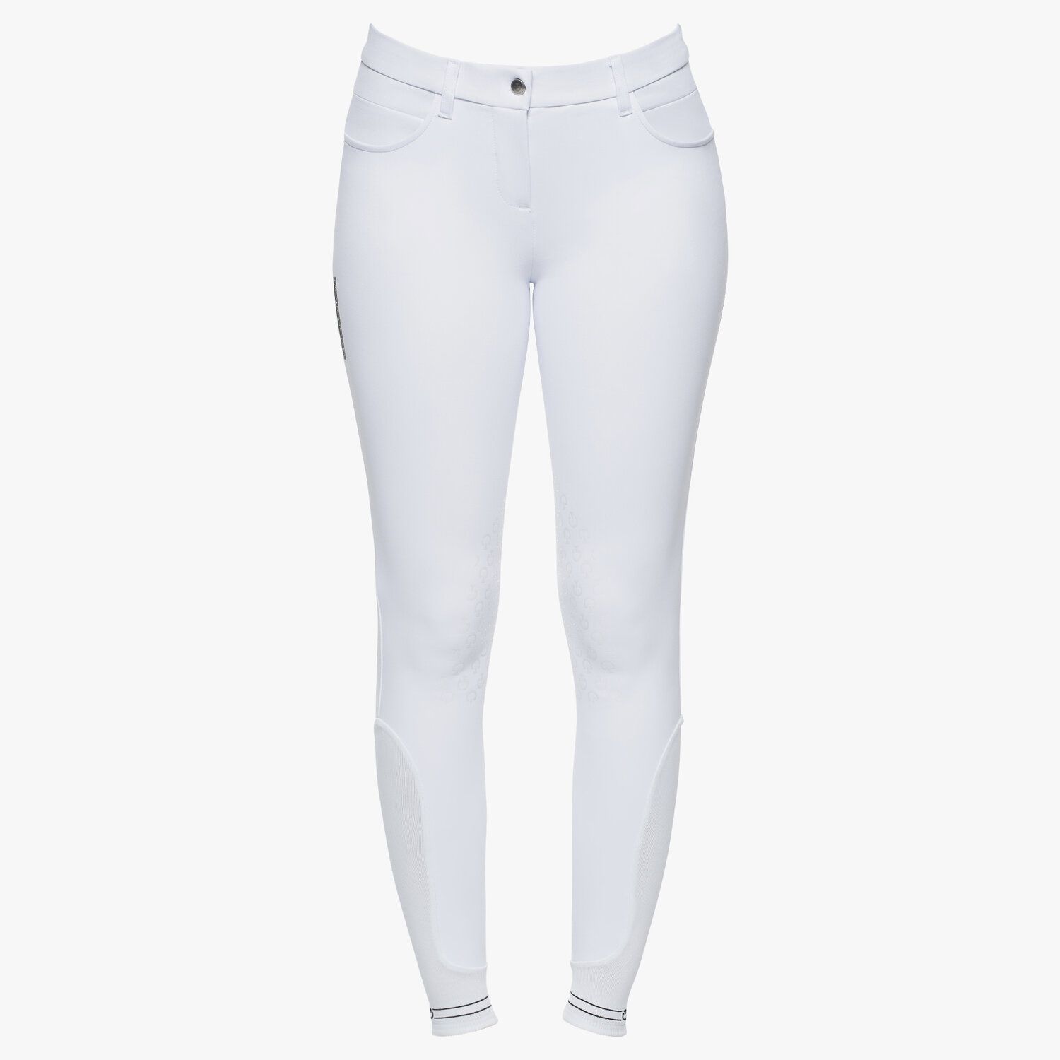 Cavalleria Toscana Women`s knee grip breeches with perforated logo tape WHITE-2