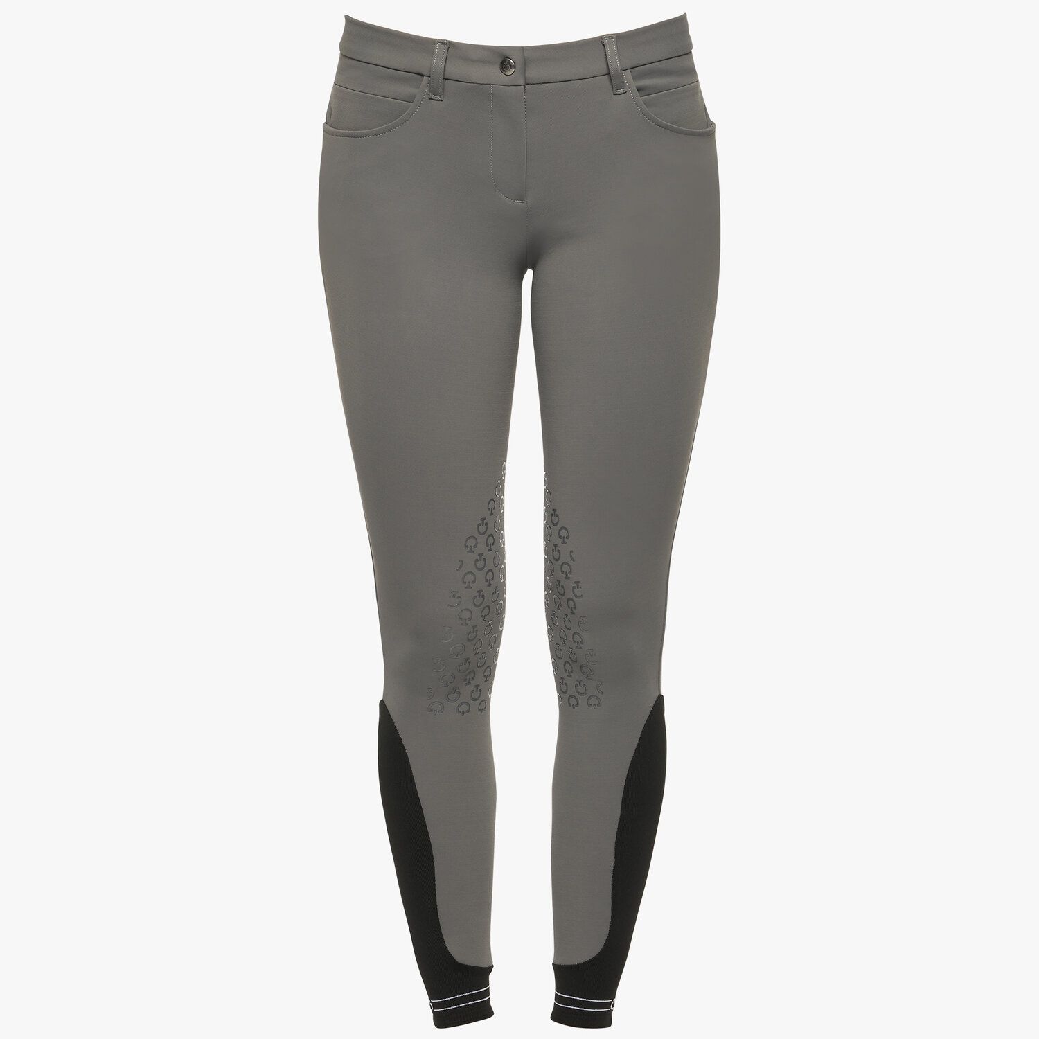 Cavalleria Toscana Women`s knee grip breeches with perforated logo tape GREY-2