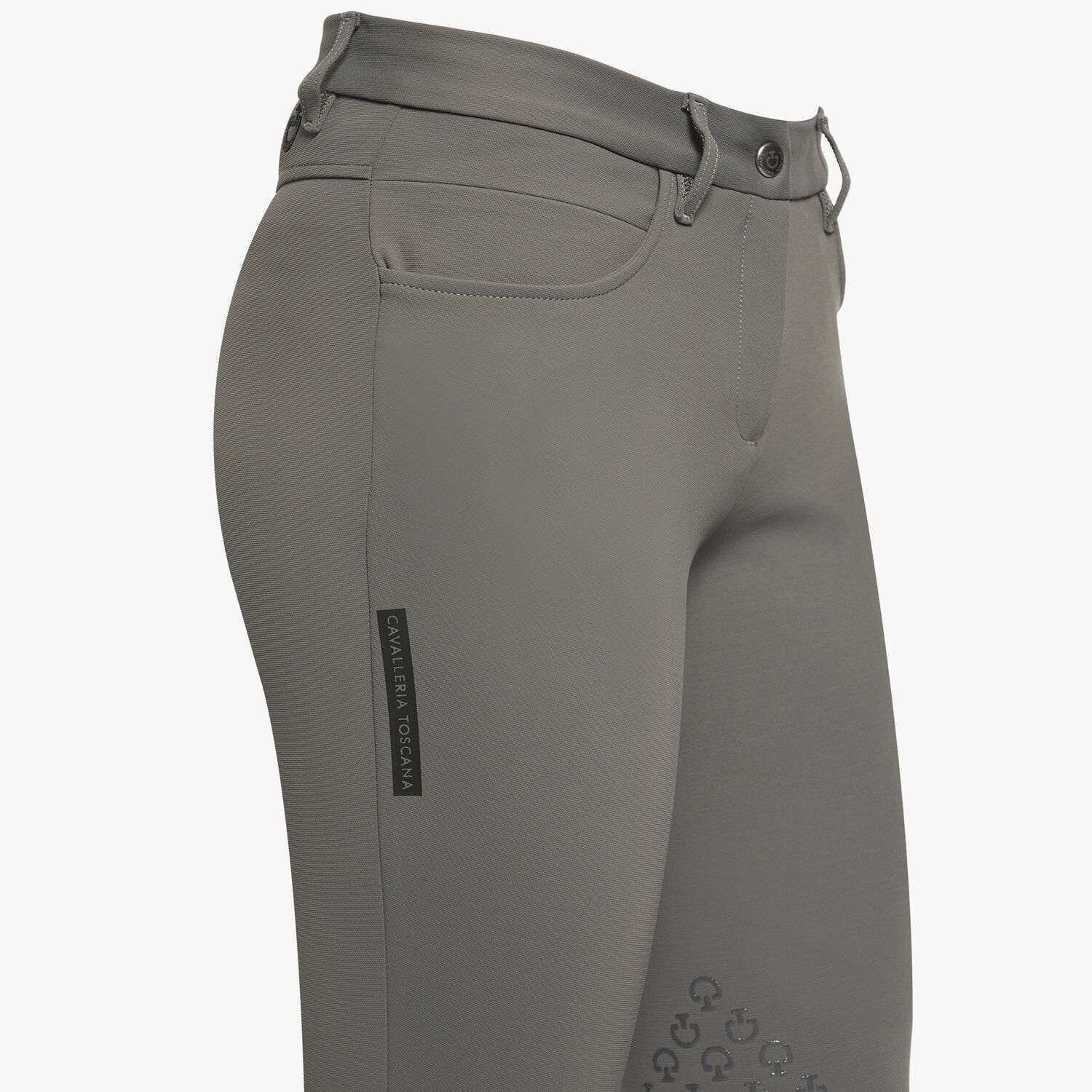 Cavalleria Toscana Women`s knee grip breeches with perforated logo tape GREY-4