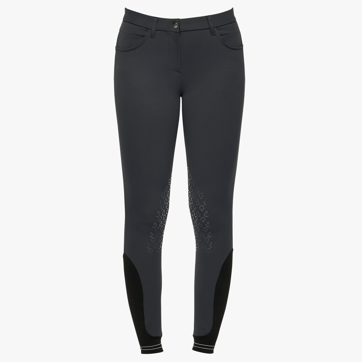 Cavalleria Toscana Women's knee grip breeches with perforated logo tape CHARCOAL GREY-2