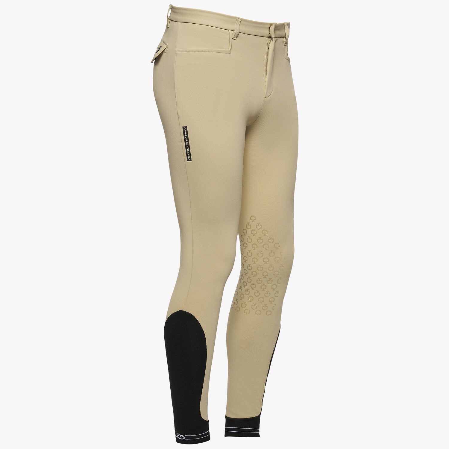 Men's knee grip breeches with perforated logo tape