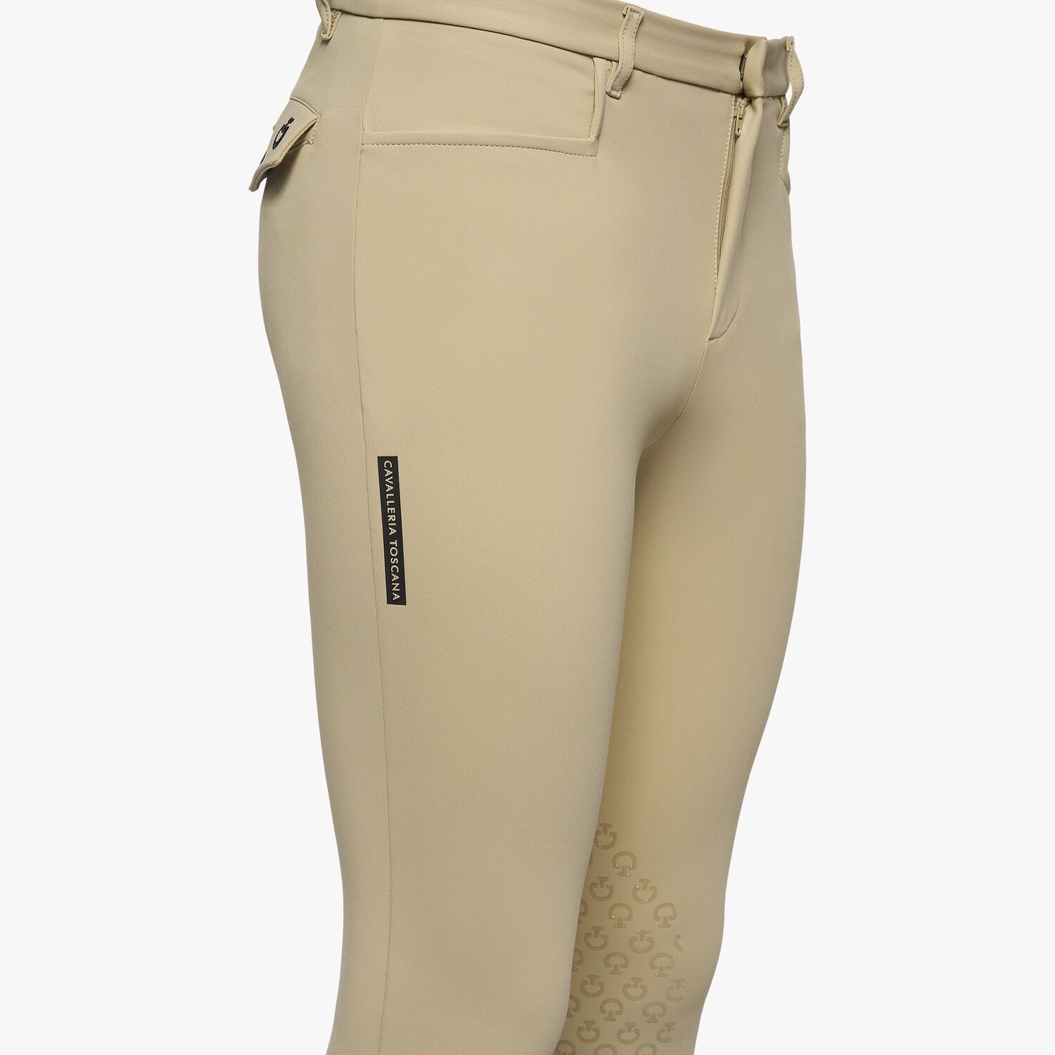 Cavalleria Toscana Men's knee grip breeches with perforated logo tape BEIGE-4