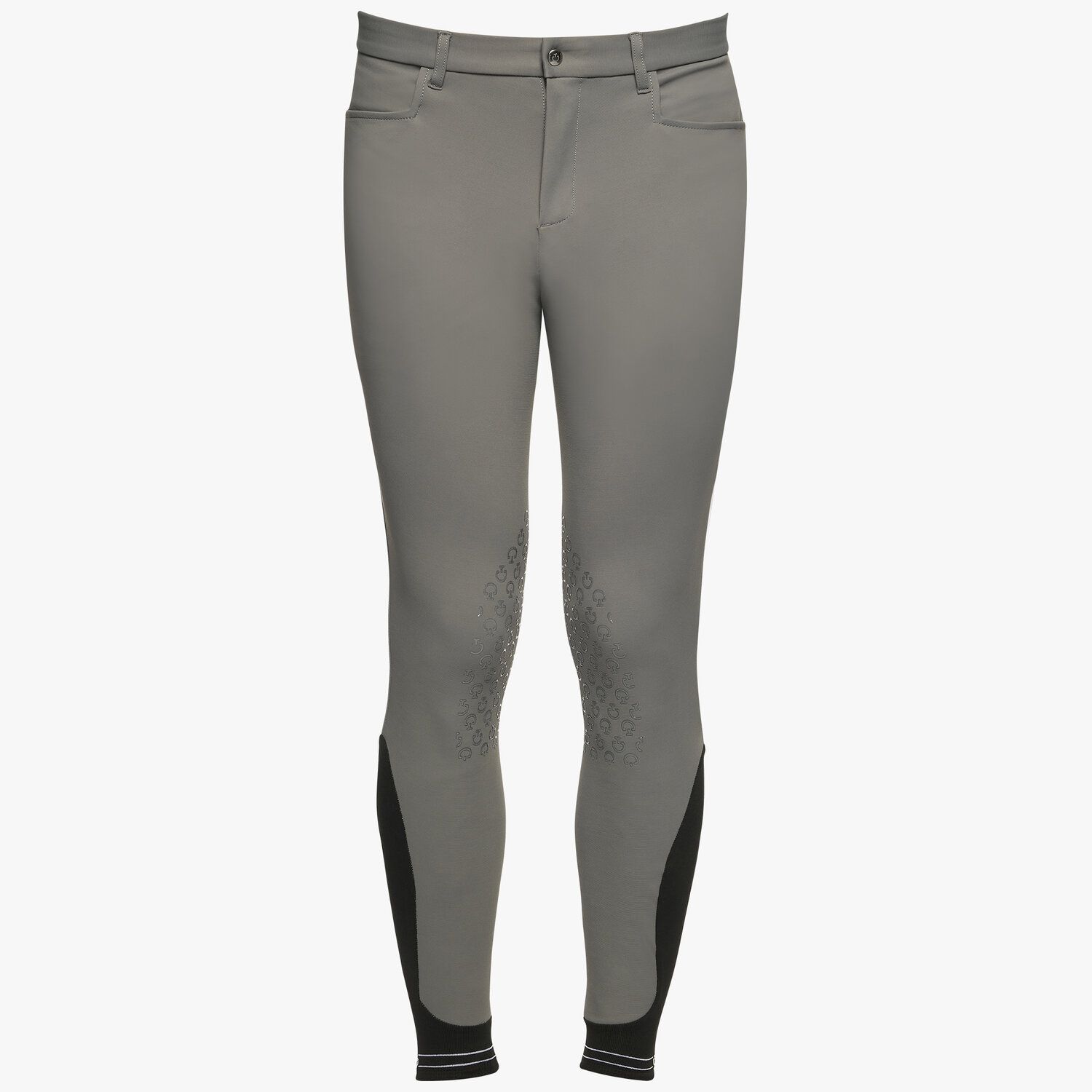 Cavalleria Toscana Men's knee grip breeches with perforated logo tape GREY-2