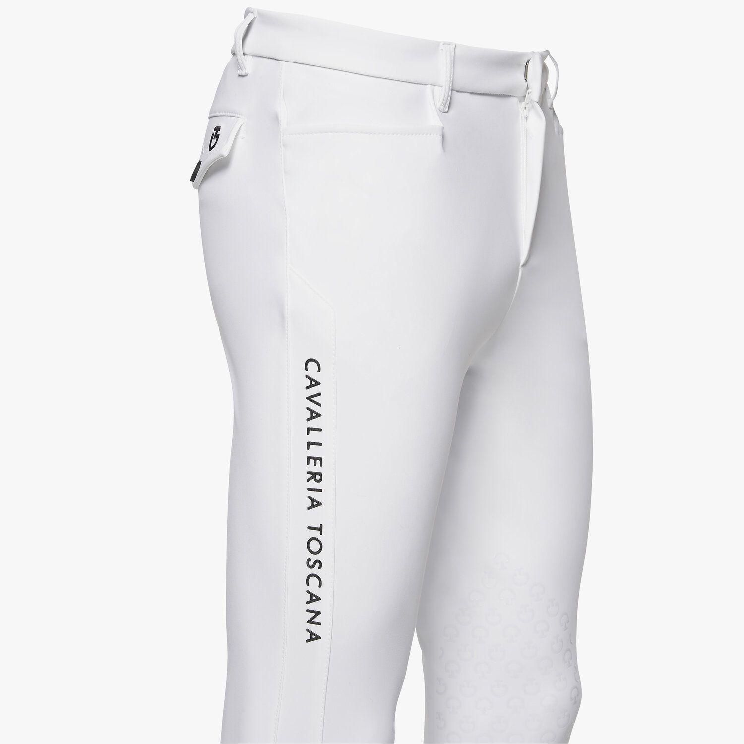 Cavalleria Toscana Men`s jumping breeches with embroidery logo WHITE-4