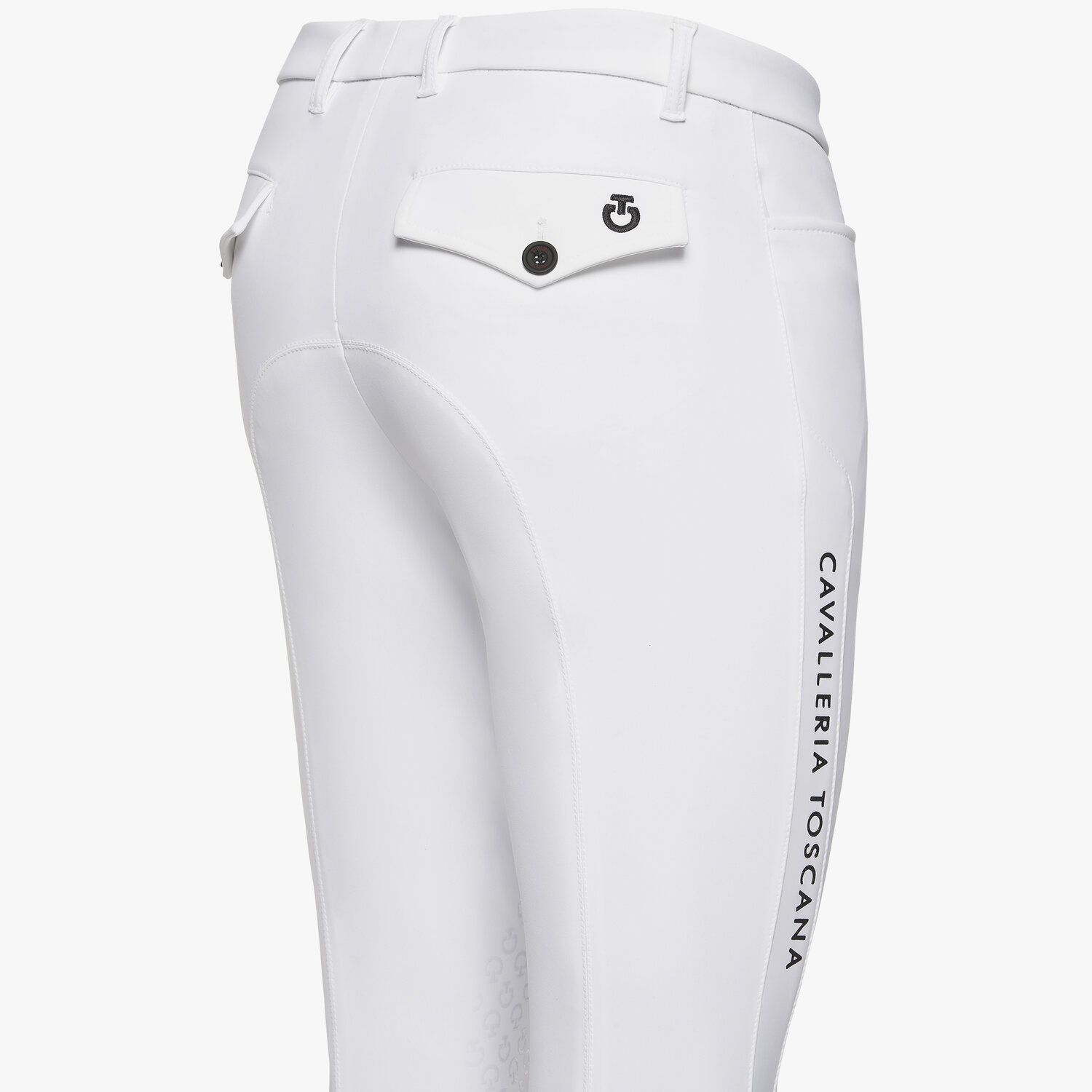 Cavalleria Toscana Men`s jumping breeches with embroidery logo WHITE-5