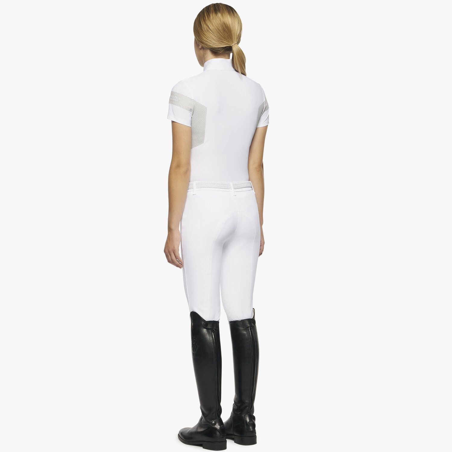 Cavalleria Toscana Girl`s short-sleeved polo with insert WHITE-3
