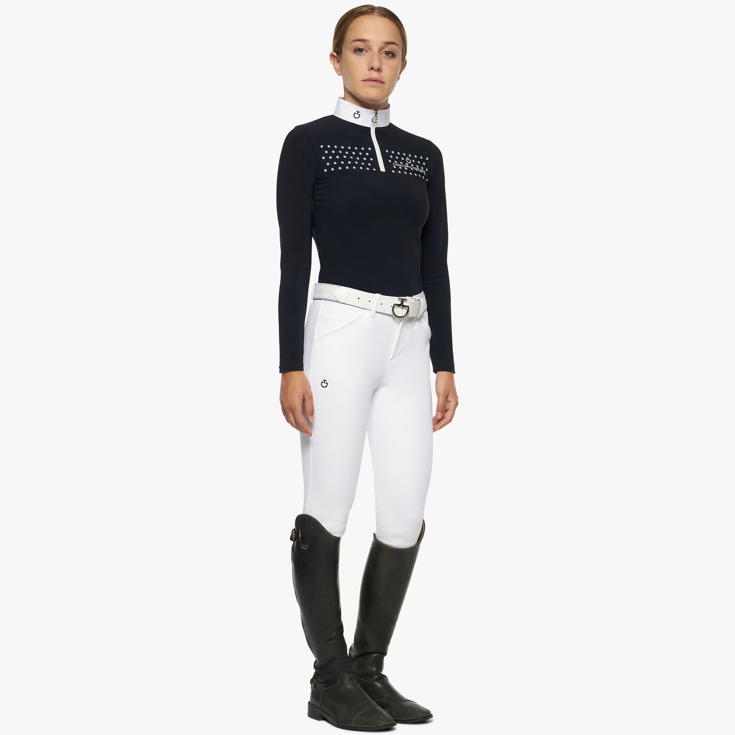 Cavalleria Toscana Girls’ jersey polo shirt with a zip NAVY-2
