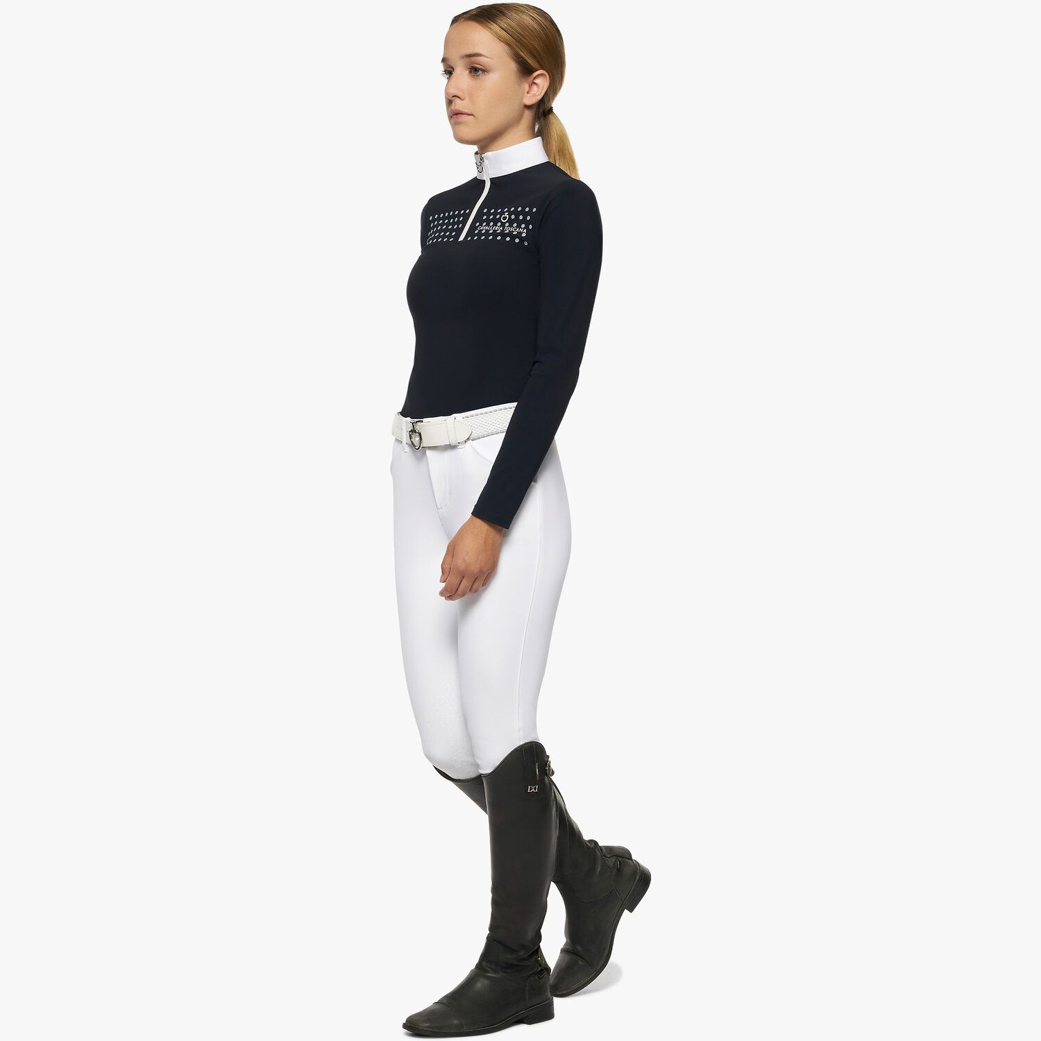 Cavalleria Toscana Girls’ jersey polo shirt with a zip NAVY-6