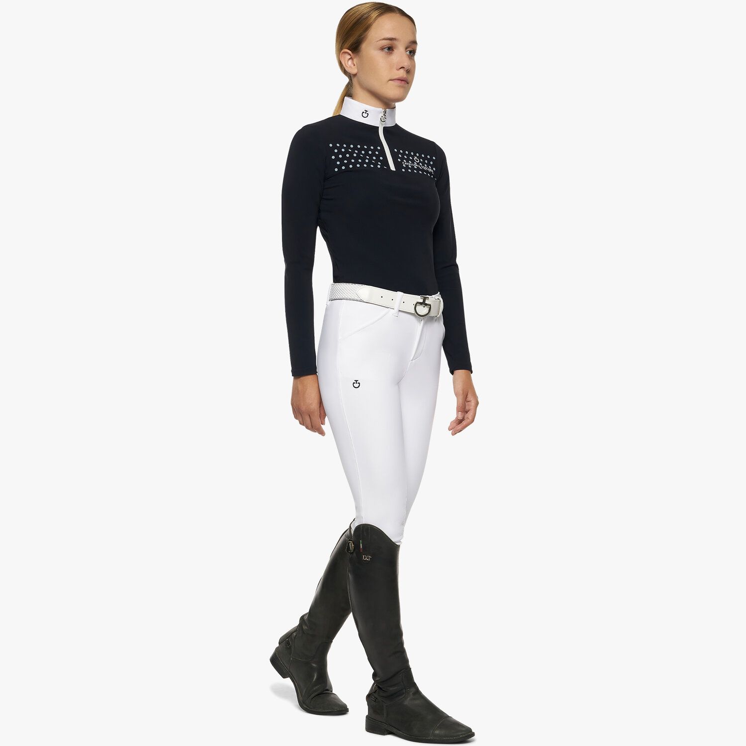 Cavalleria Toscana Girls’ jersey polo shirt with a zip NAVY-7