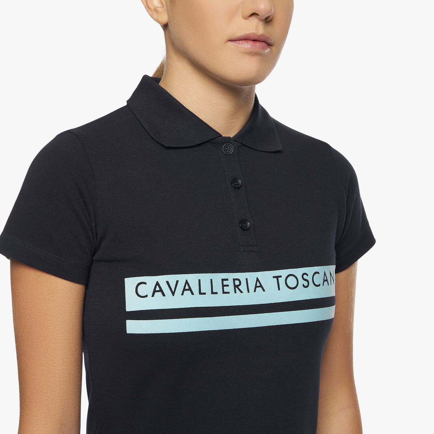 Cavalleria Toscana Girls’ piqué knit polo shirt with a flocked print NAVY-3